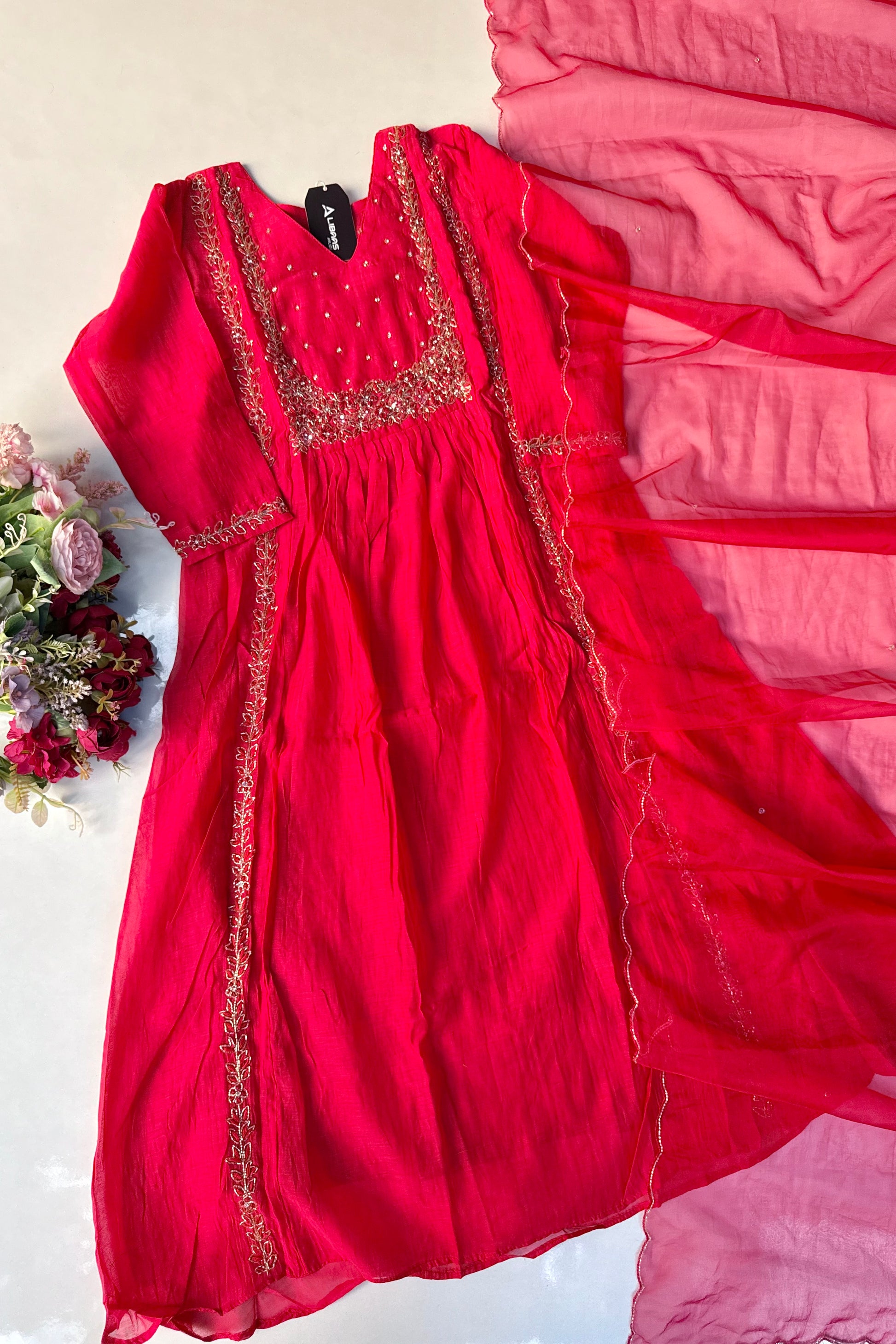 “Ayza” Pre Booking Premium Green Mul Chanderi A Line Suit set 🛍️