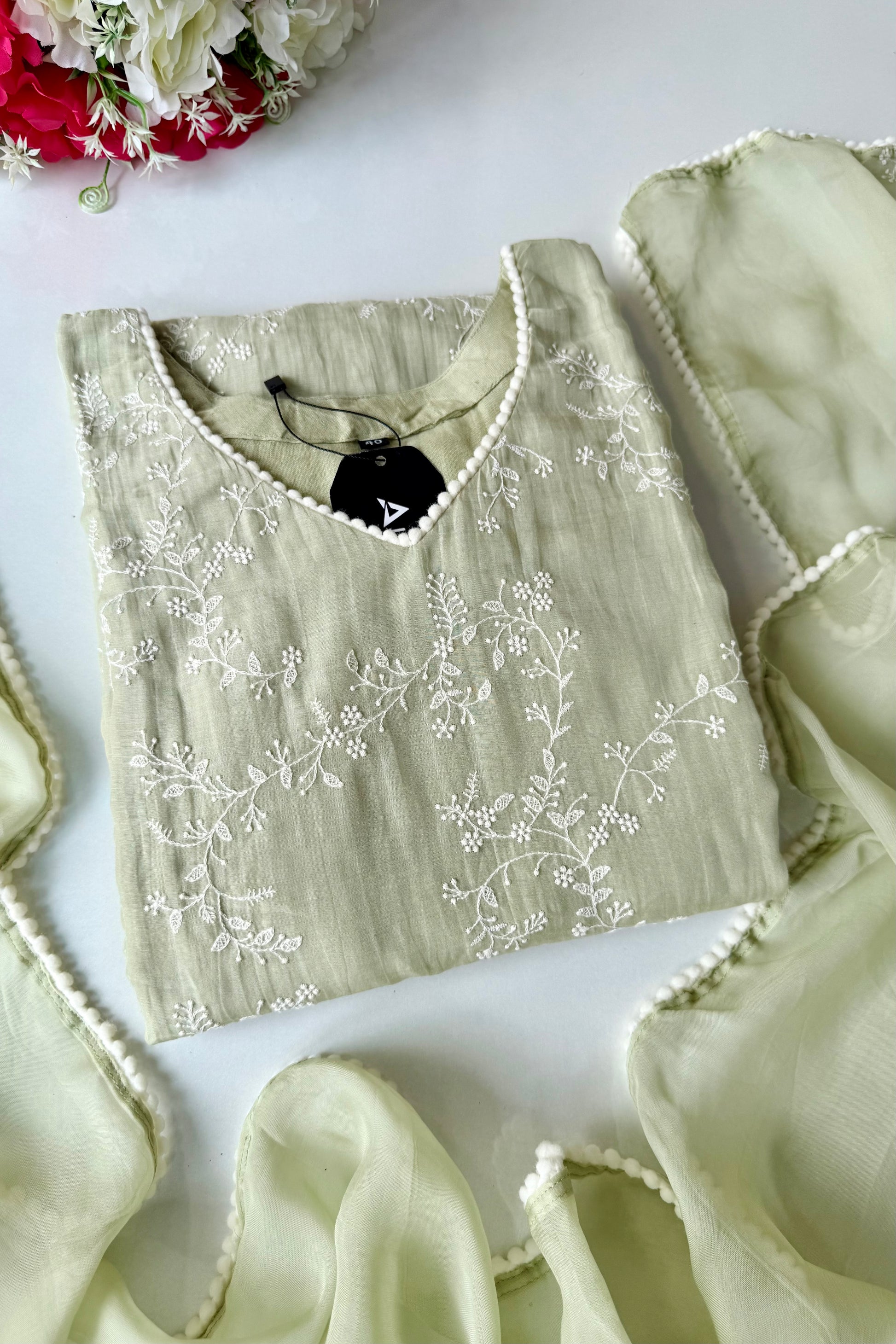 “Elina” Mint Green Mul Chanderi A Line Suit set 🛍️