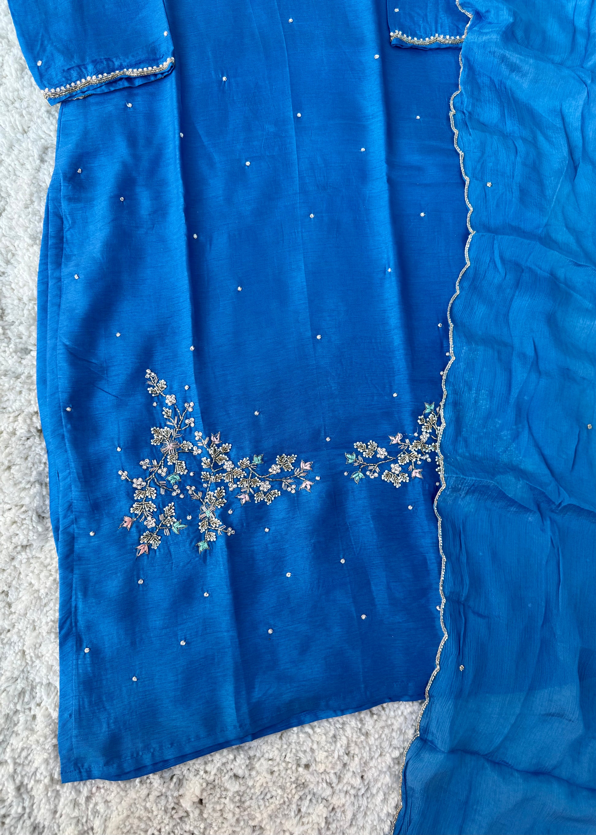 “Nitya” Premium Dola silk Kurta with Bottom & Dupatta
