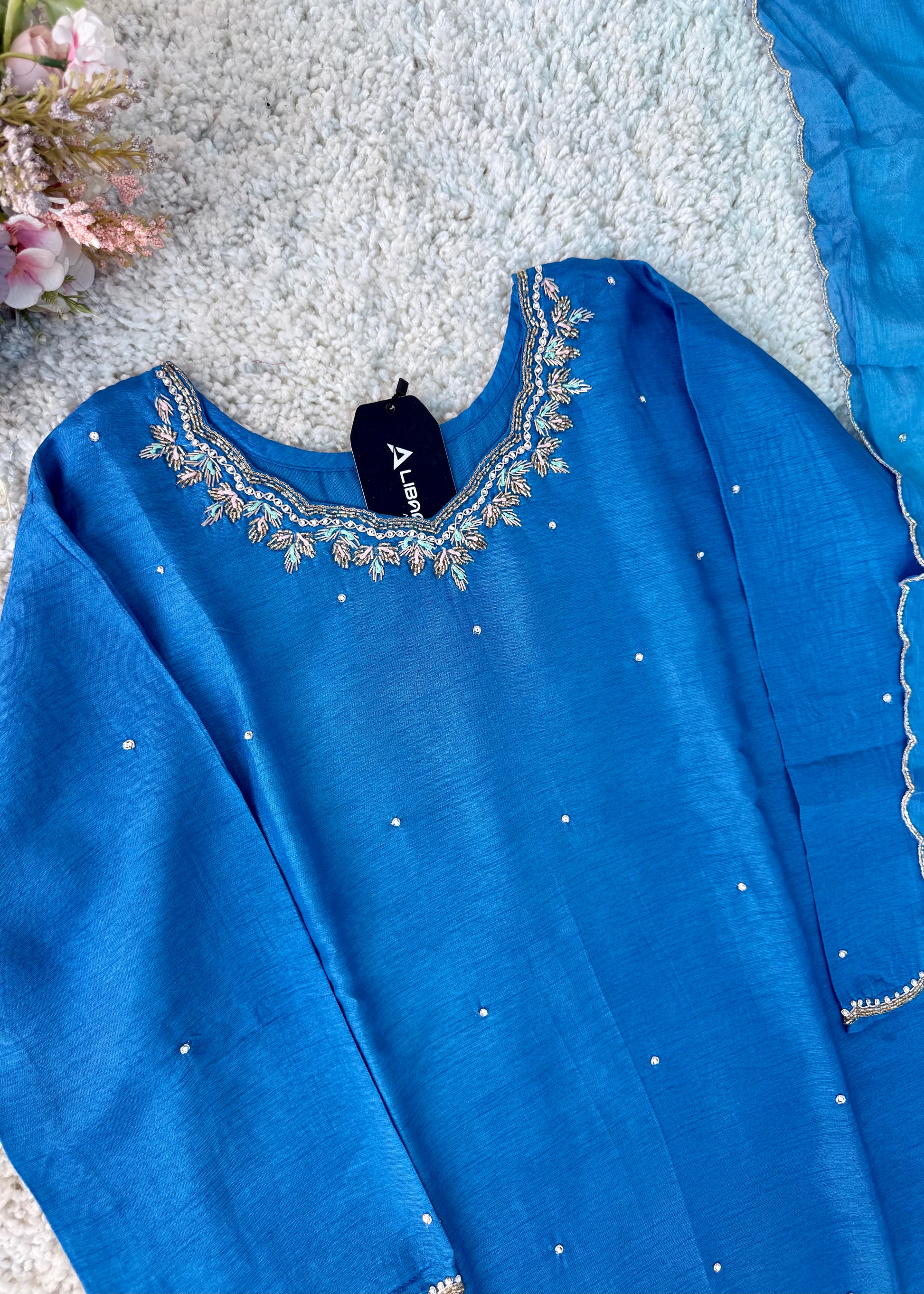 “Nitya” Premium Dola silk Kurta with Bottom & Dupatta
