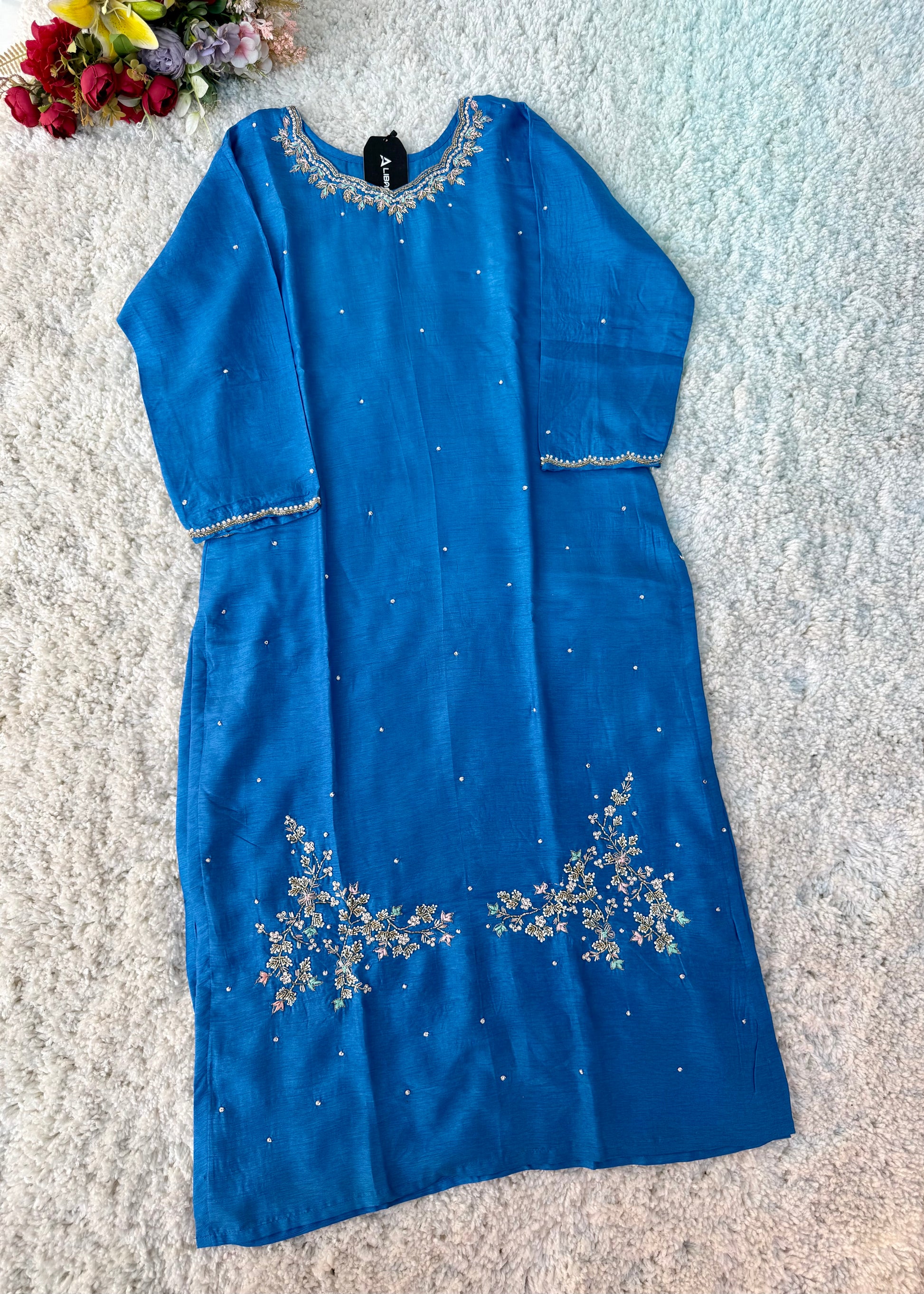 “Nitya” Premium Dola silk Kurta with Bottom & Dupatta