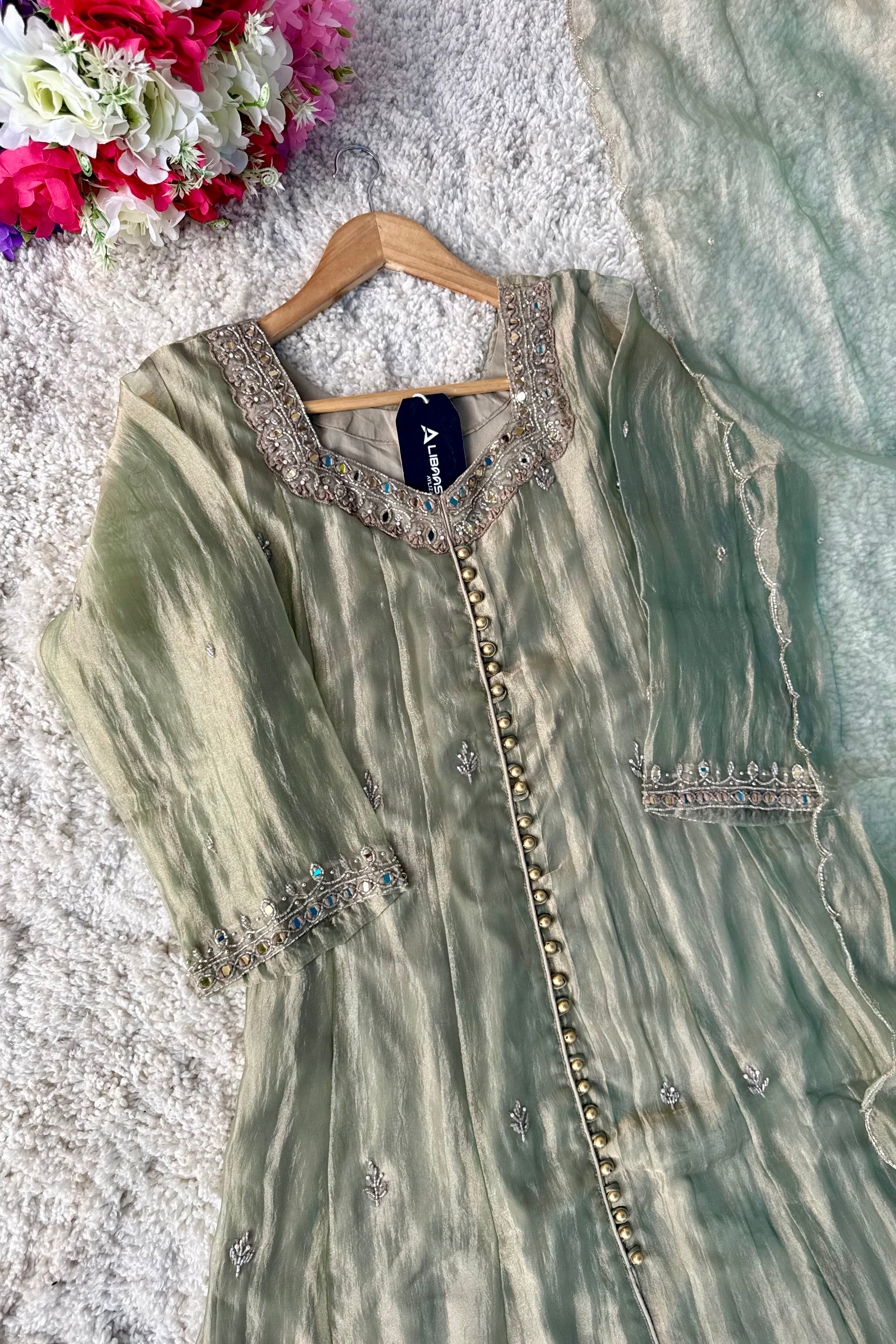 ✨Aiyana- Crushed Tissue Heavy Handwork Anarkali Suit