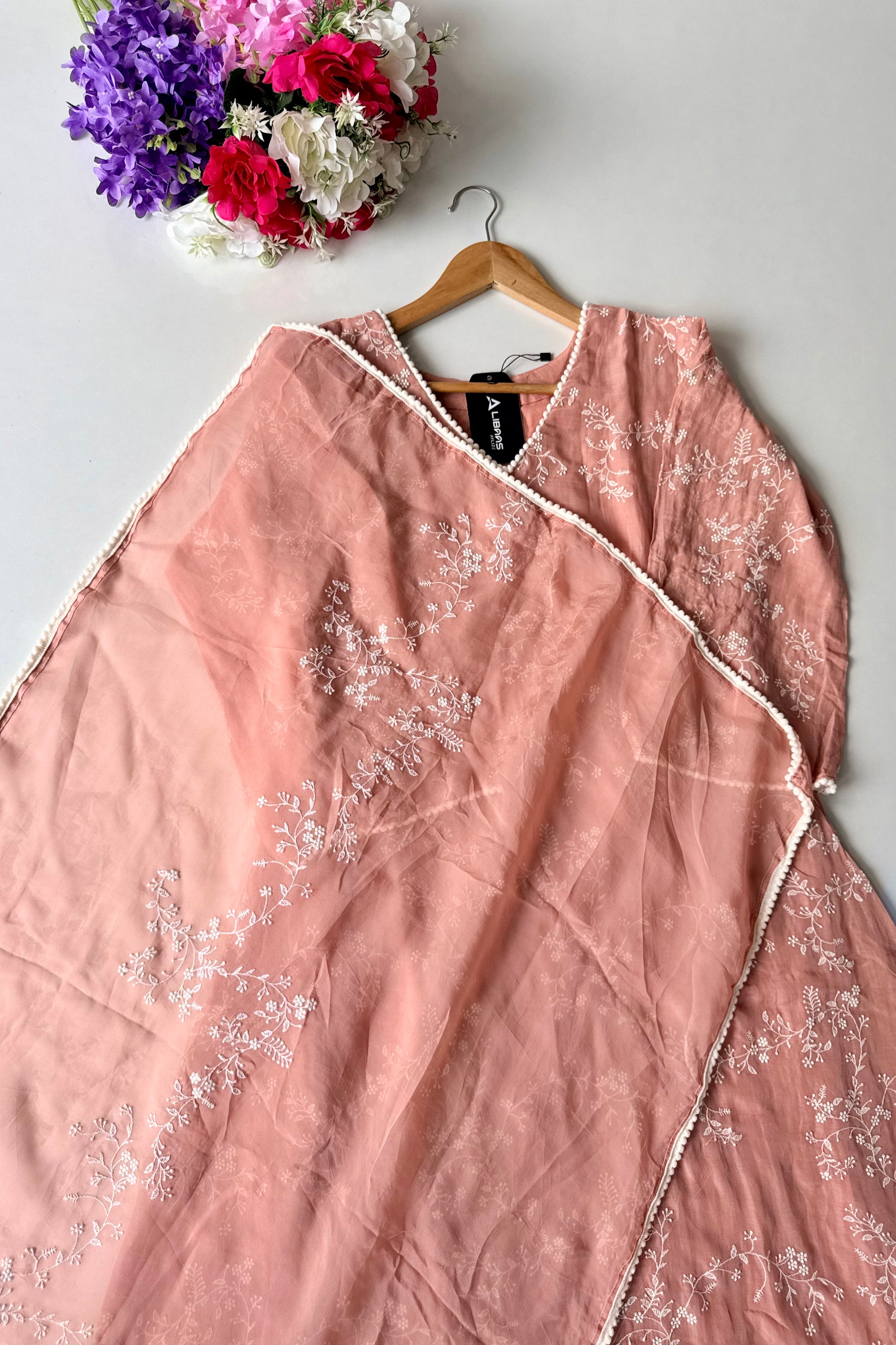 “Elina” Blush Peach Mul Chanderi A Line Suit set 🛍️
