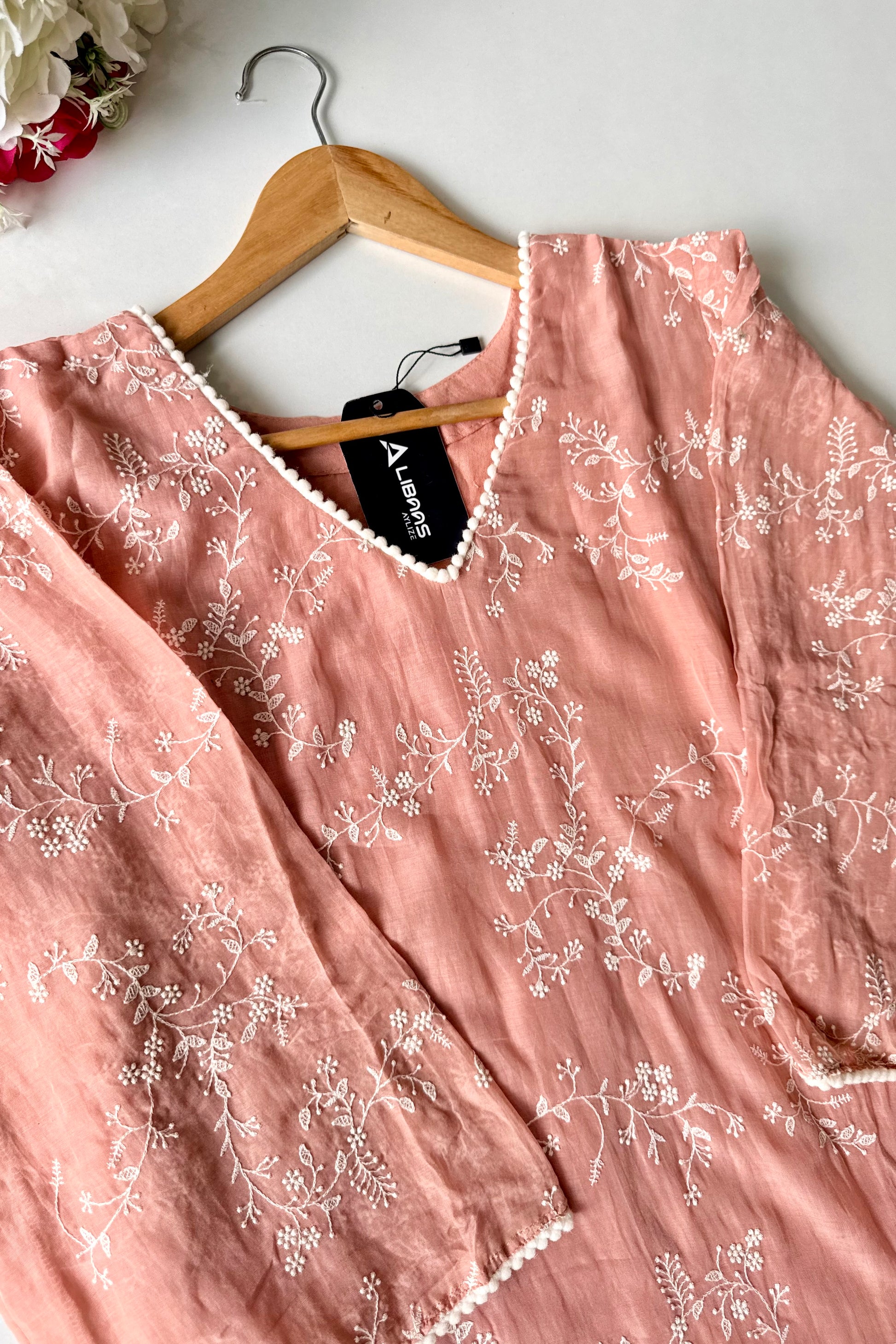 “Elina” Blush Peach Mul Chanderi A Line Suit set 🛍️