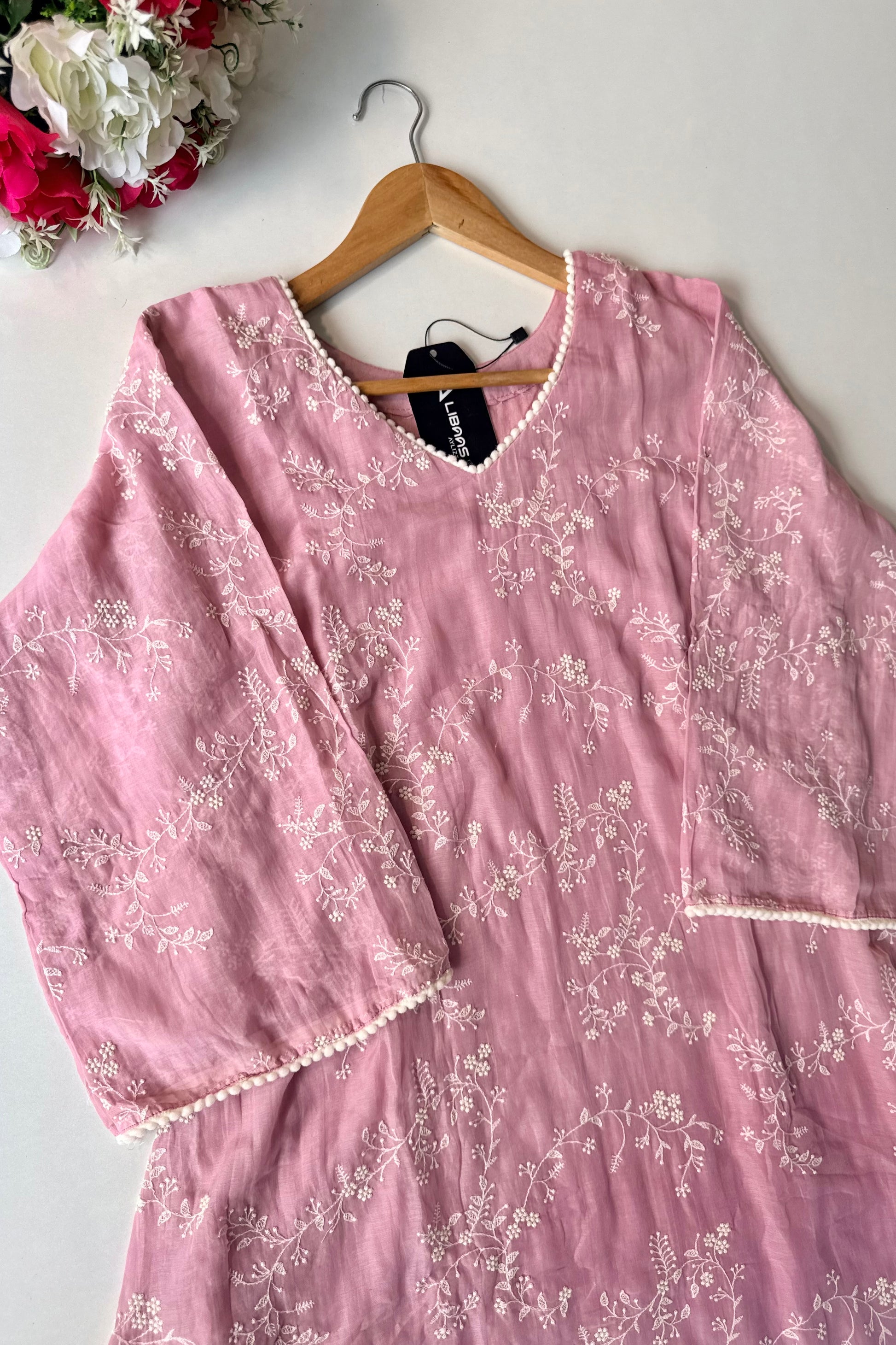 “Elina” Blossom Pink Mul Chanderi A Line Suit set 🛍️