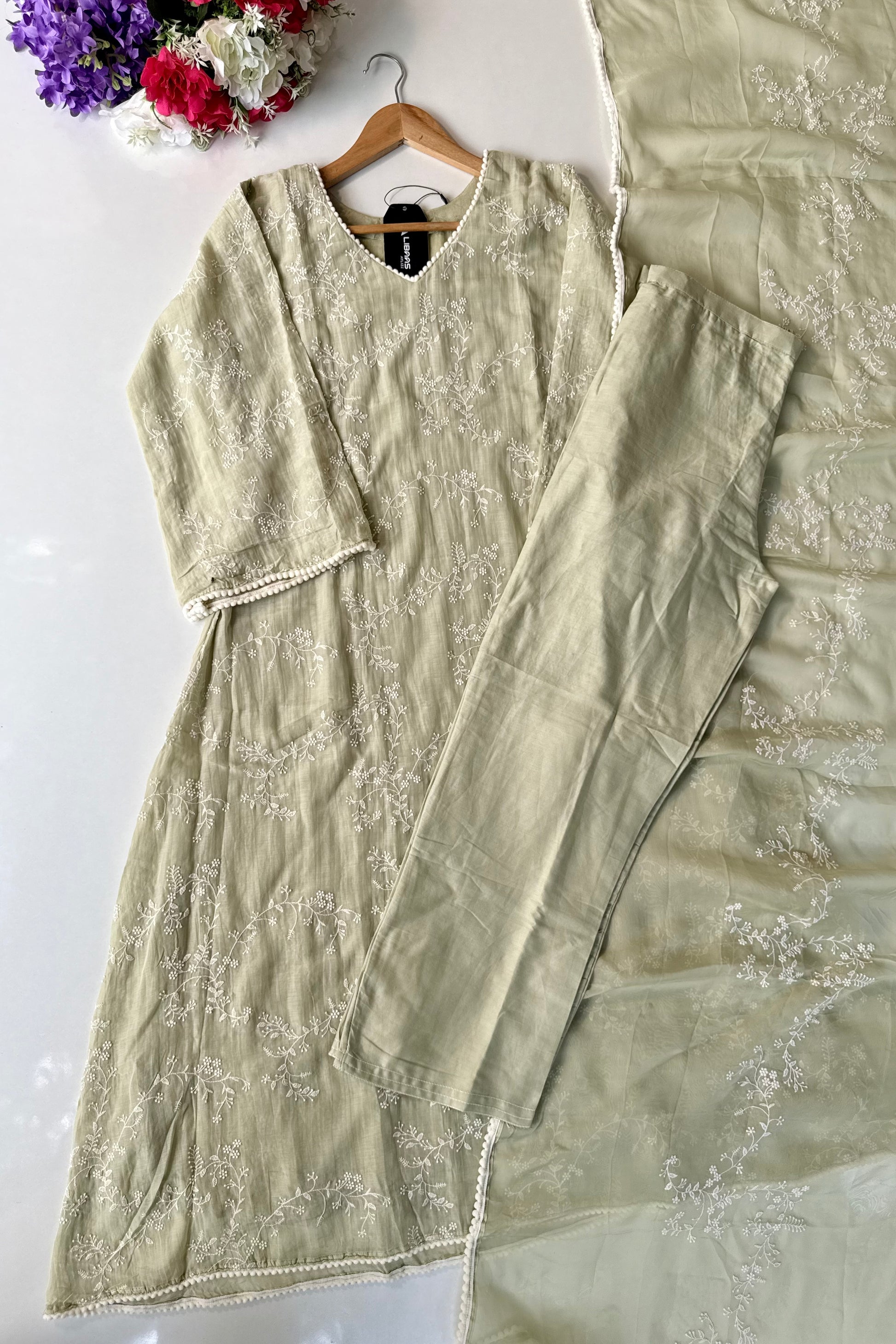 “Elina” Mint Green Mul Chanderi A Line Suit set 🛍️