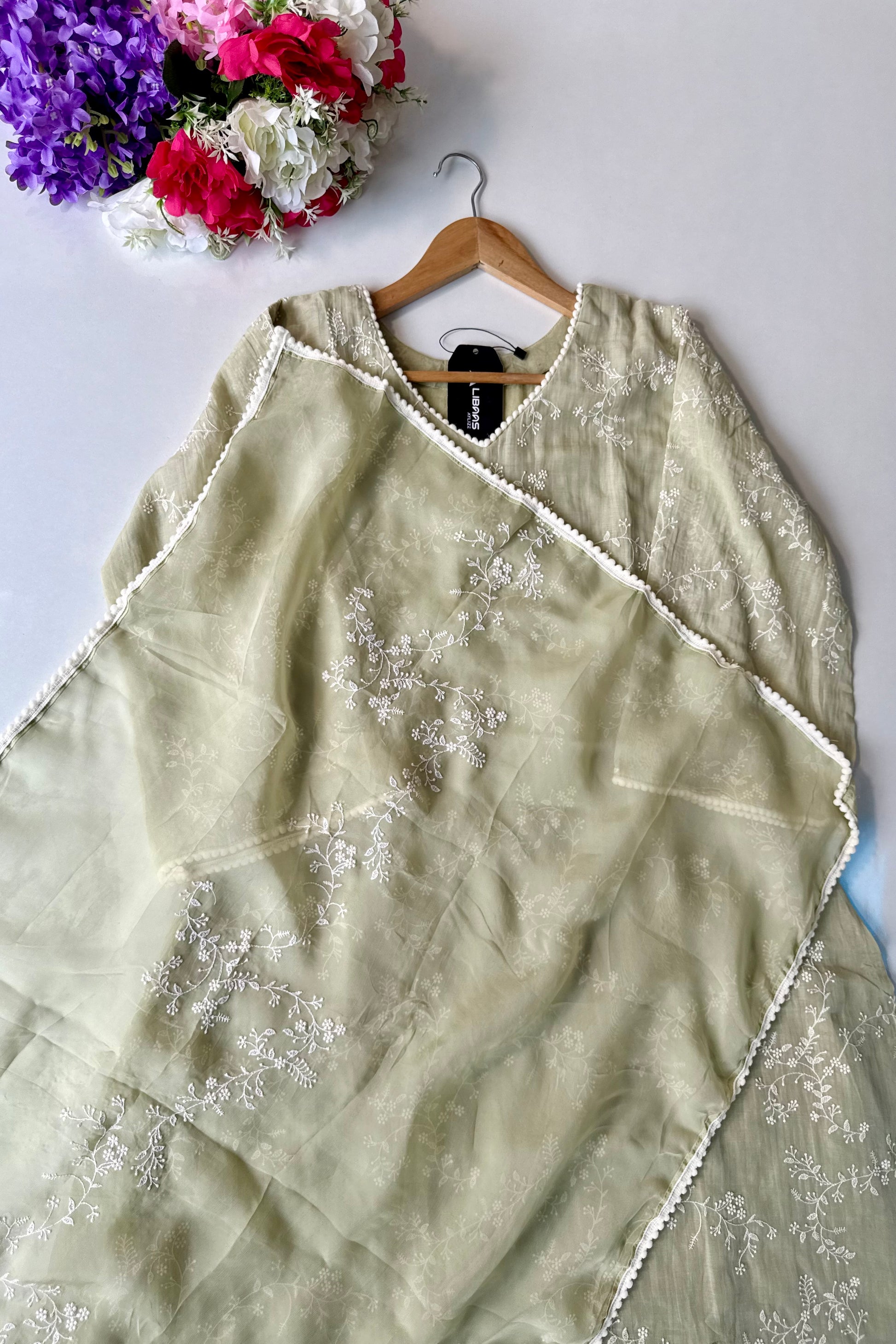 “Elina” Mint Green Mul Chanderi A Line Suit set 🛍️