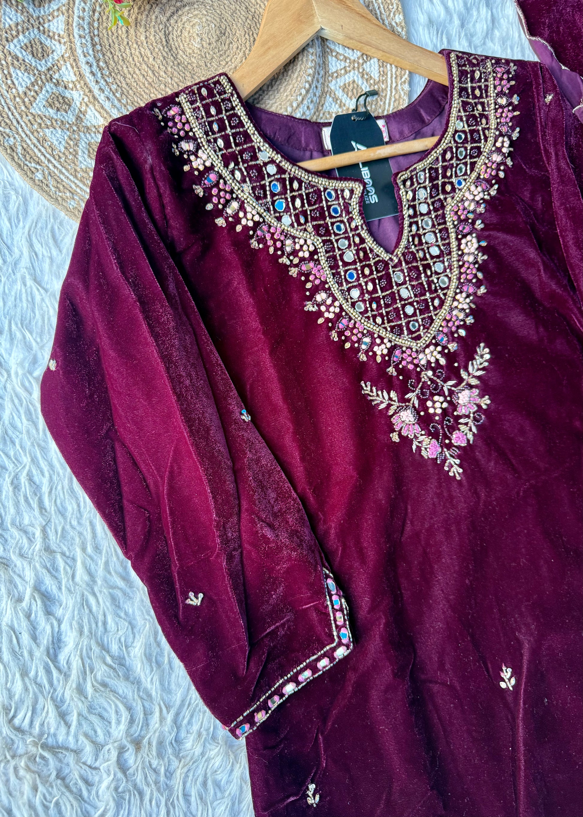 “Jivika” Maroon heavy velvet handwork suit set