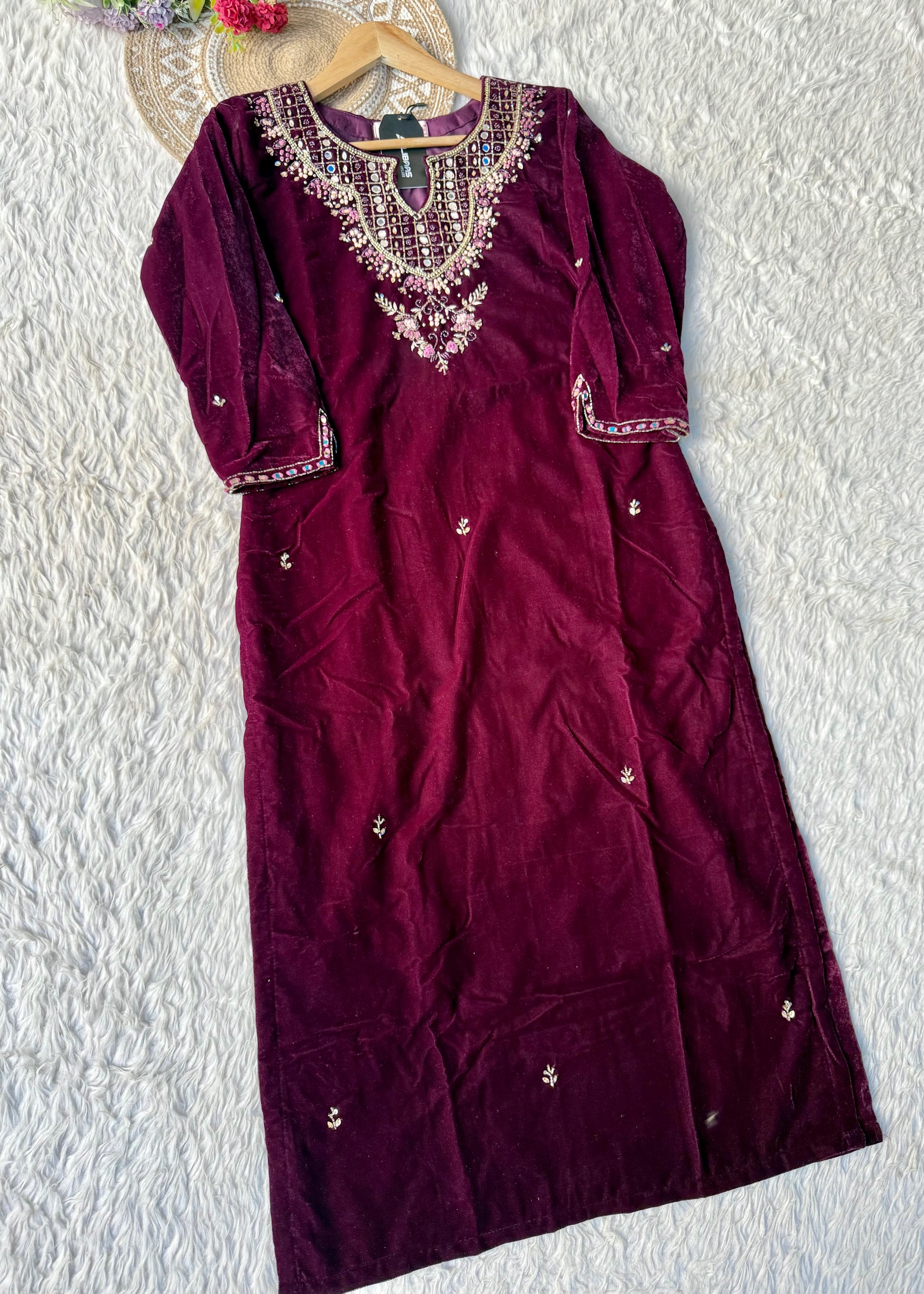 “Jivika” Maroon heavy velvet handwork suit set