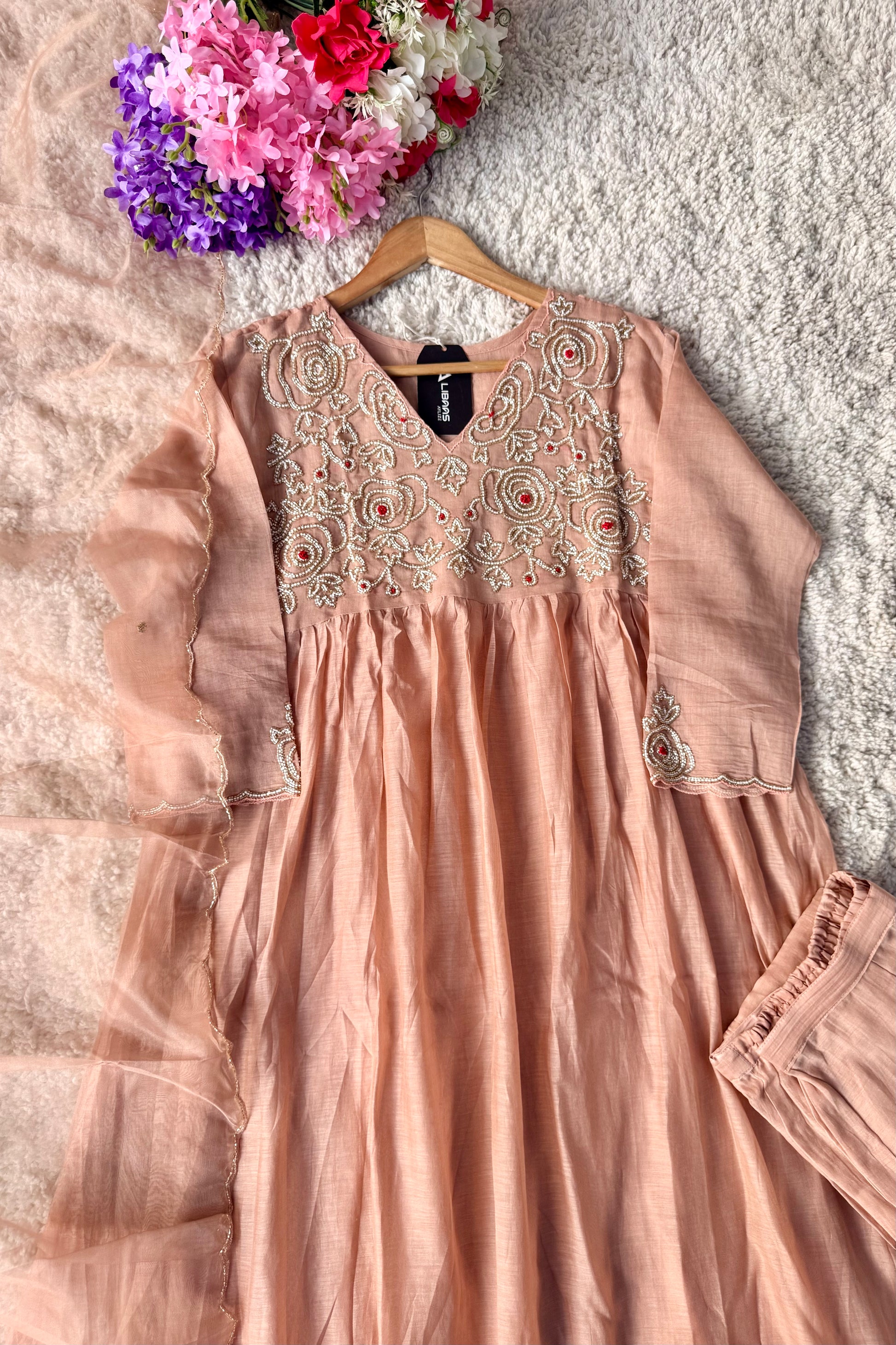 ✨Ay11- Peach Mul Chanderi A Line Kurta set