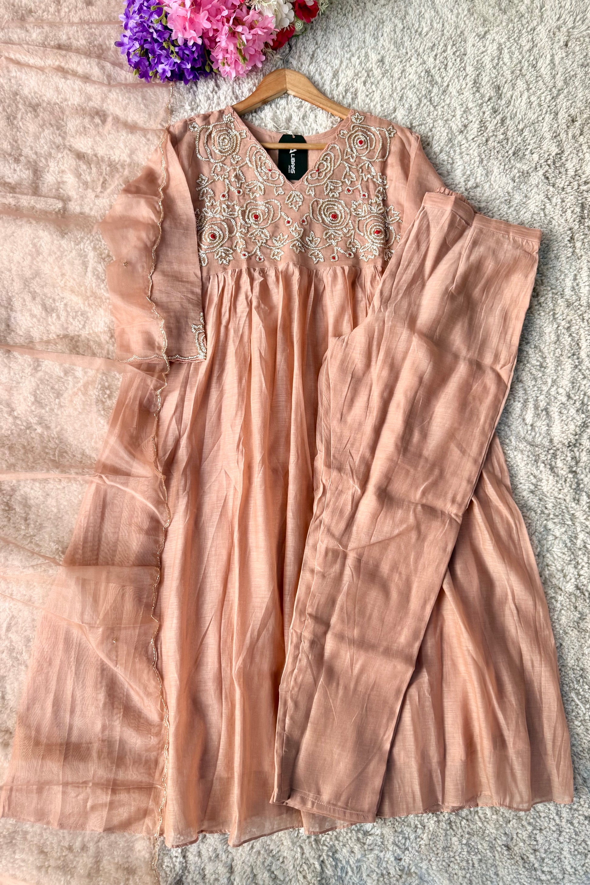 ✨Ay11- Peach Mul Chanderi A Line Kurta set
