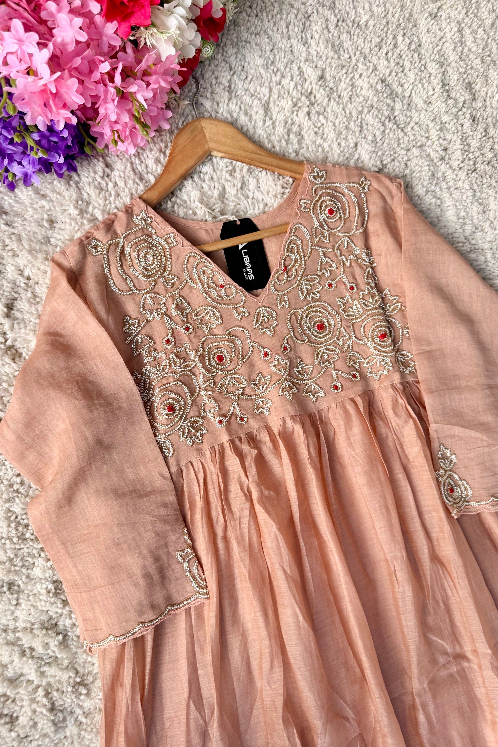 ✨Ay11- Peach Mul Chanderi A Line Kurta set