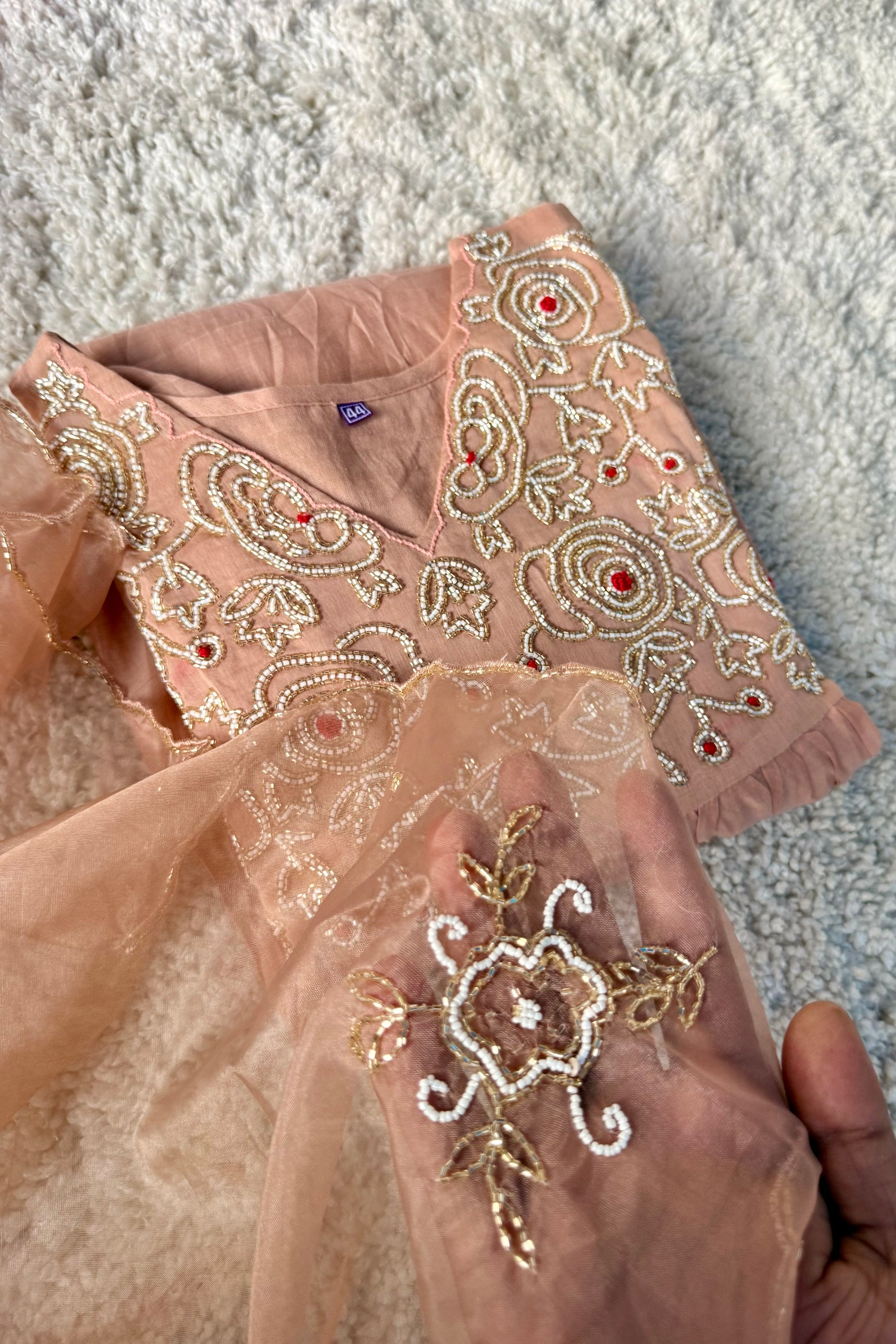 ✨Ay11- Peach Mul Chanderi A Line Kurta set