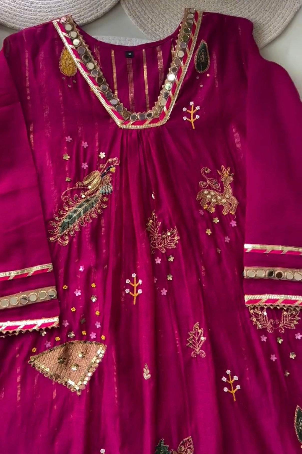 “Fuchsia” Trending Mul Chanderi Heavy Handwork A Line Suit Set