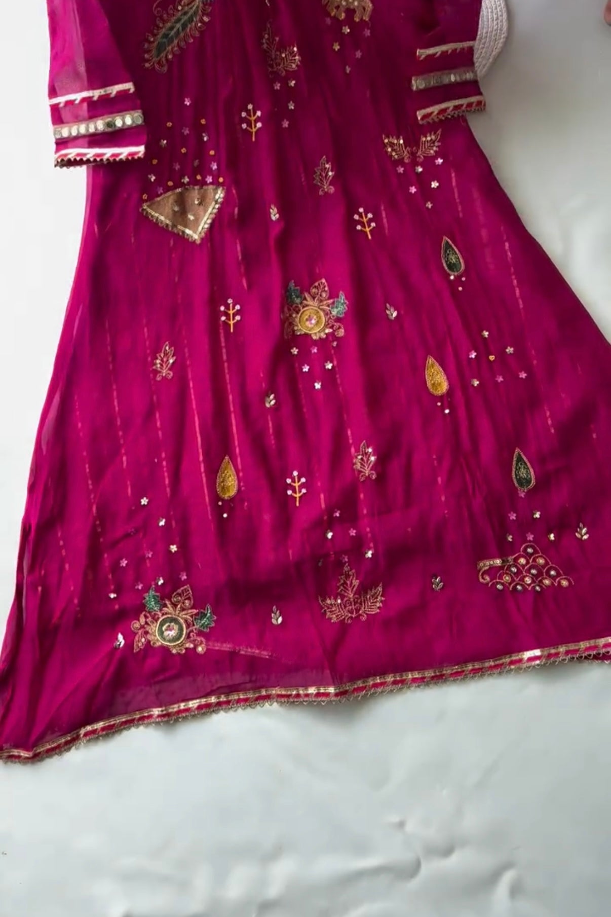 “Fuchsia” Trending Mul Chanderi Heavy Handwork A Line Suit Set