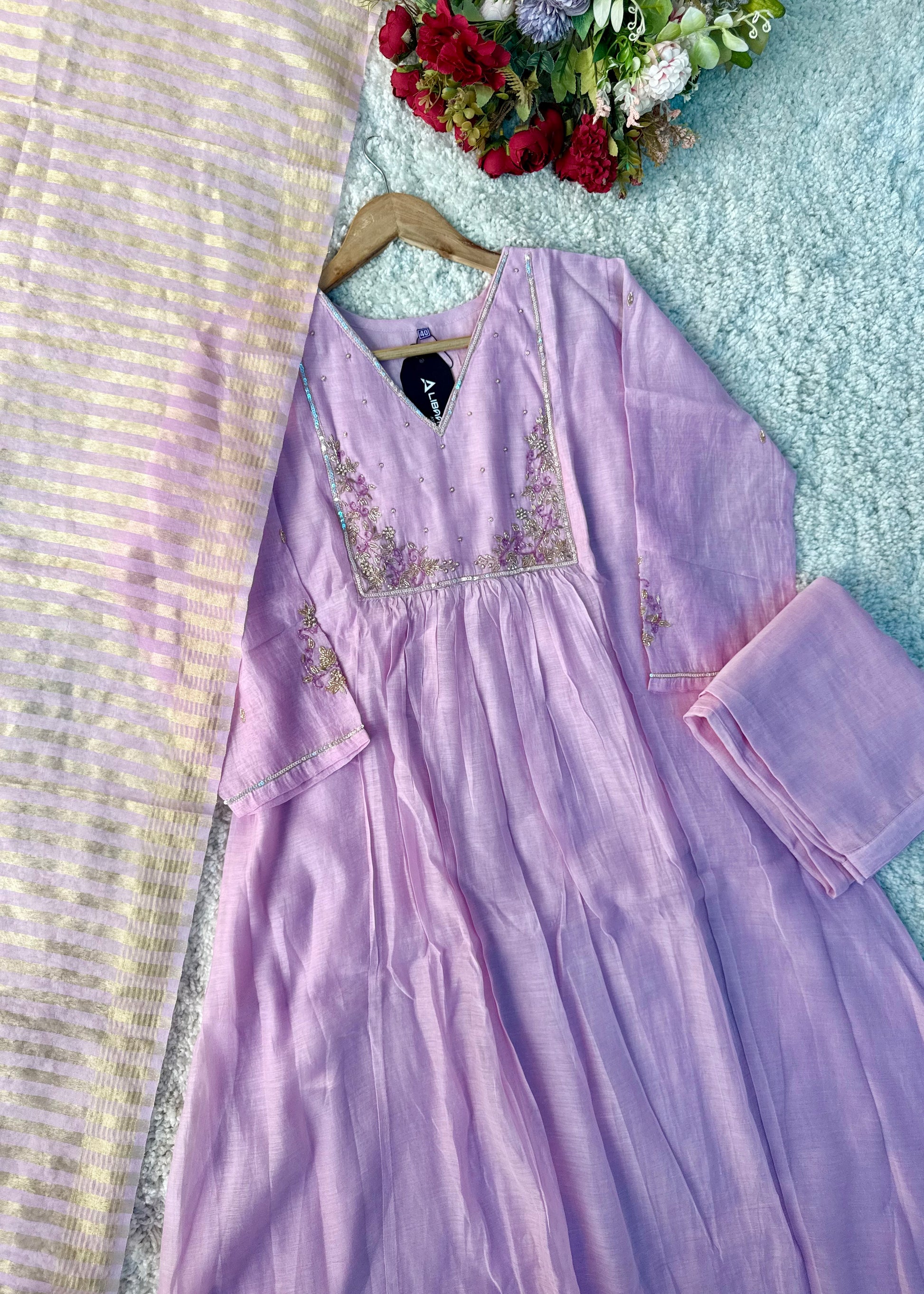 Gulnoor – Mul Chanderi A-Line Kurta Set with Dupatta