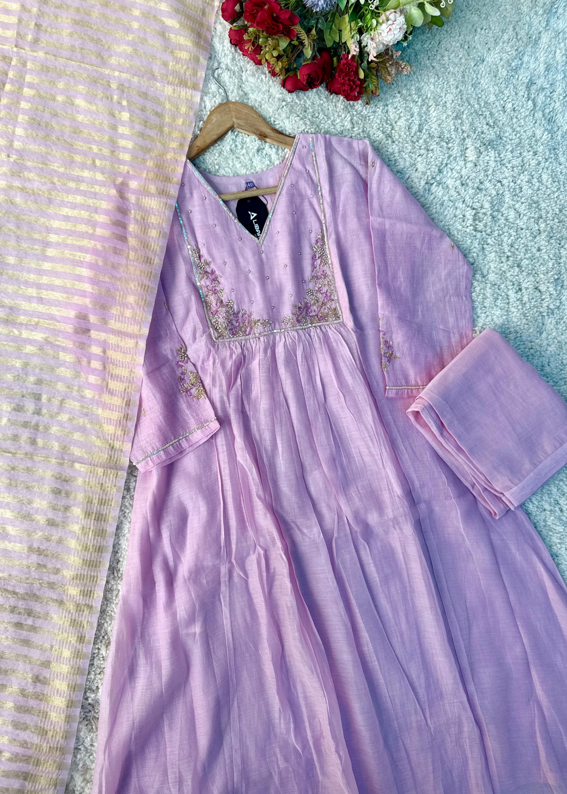 Gulnoor – Mul Chanderi A-Line Kurta Set with Dupatta