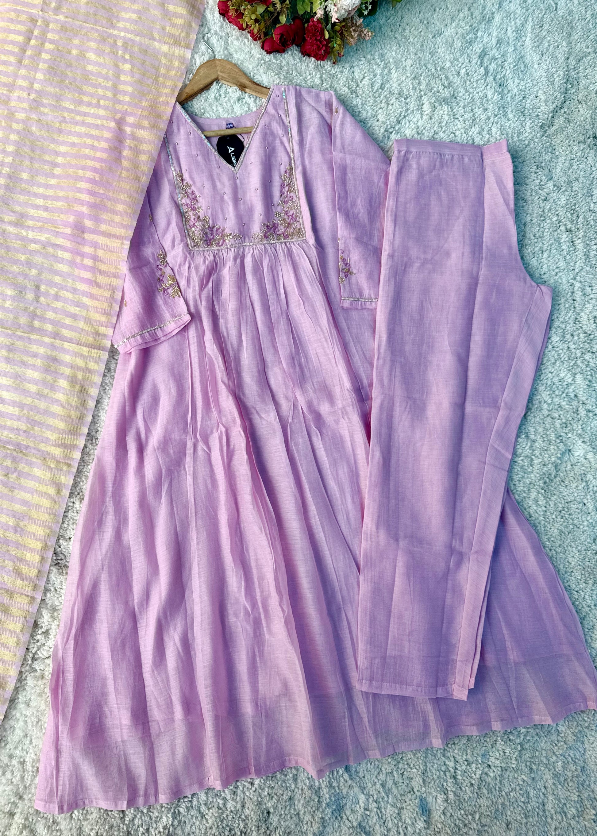 Gulnoor – Mul Chanderi A-Line Kurta Set with Dupatta