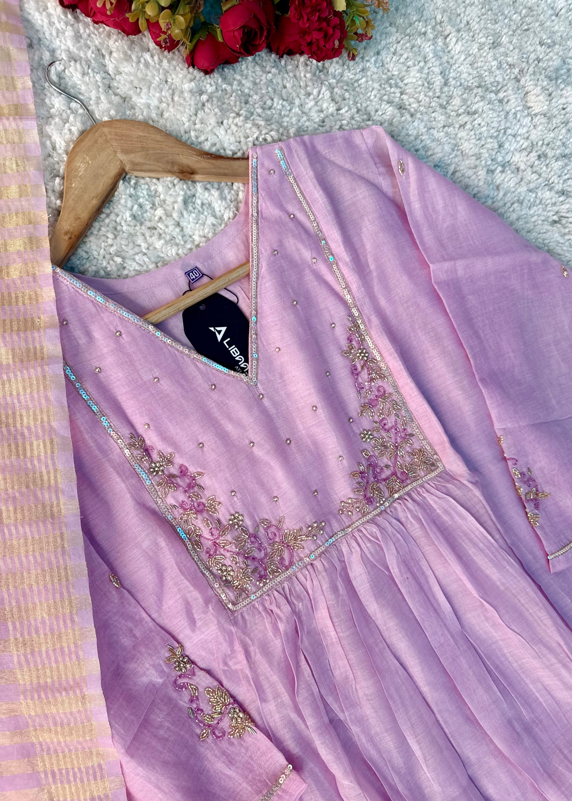 Gulnoor – Mul Chanderi A-Line Kurta Set with Dupatta
