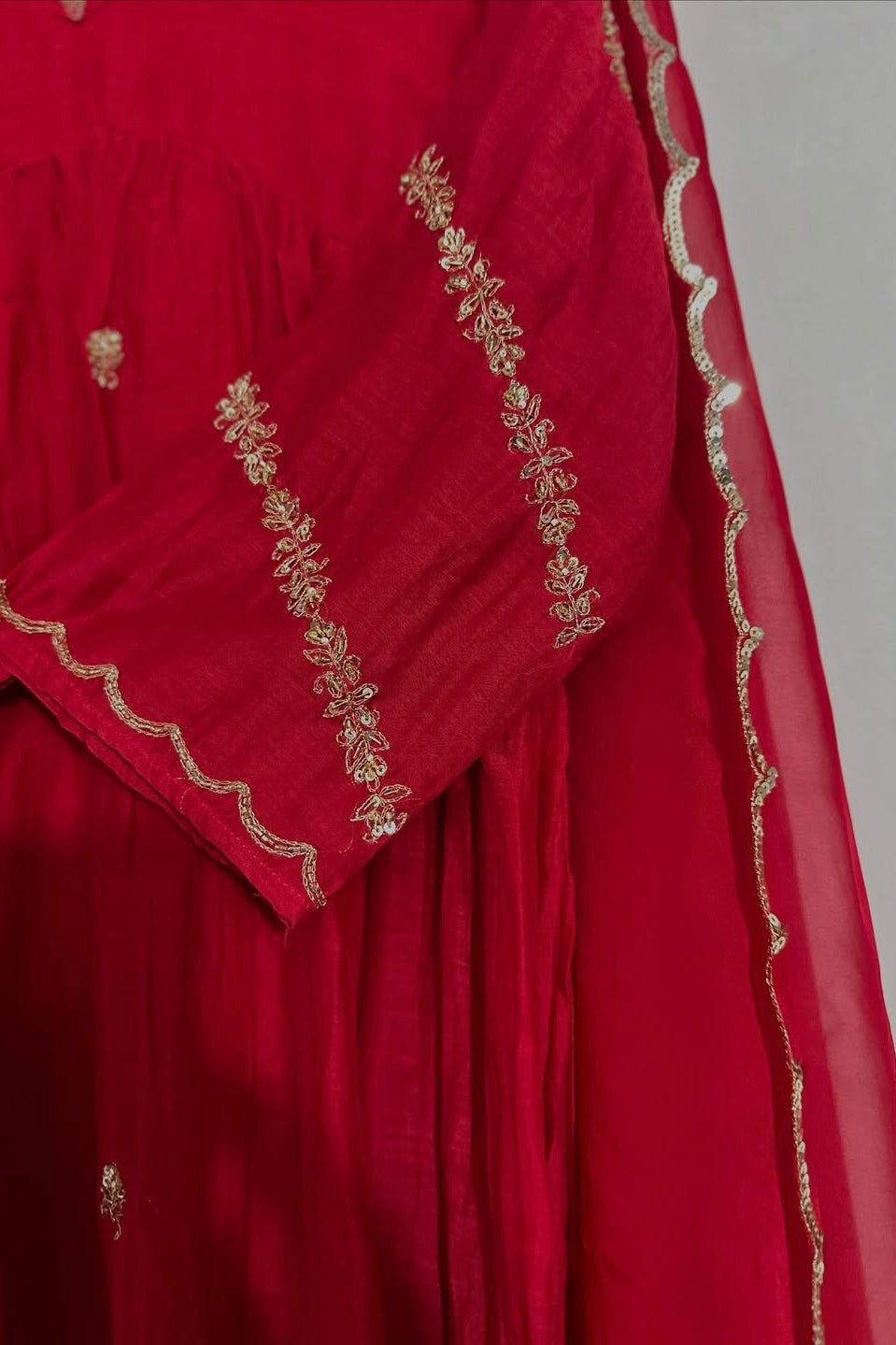 ❤️Princess – Premium Red Mul Chanderi A Line Kurta Set