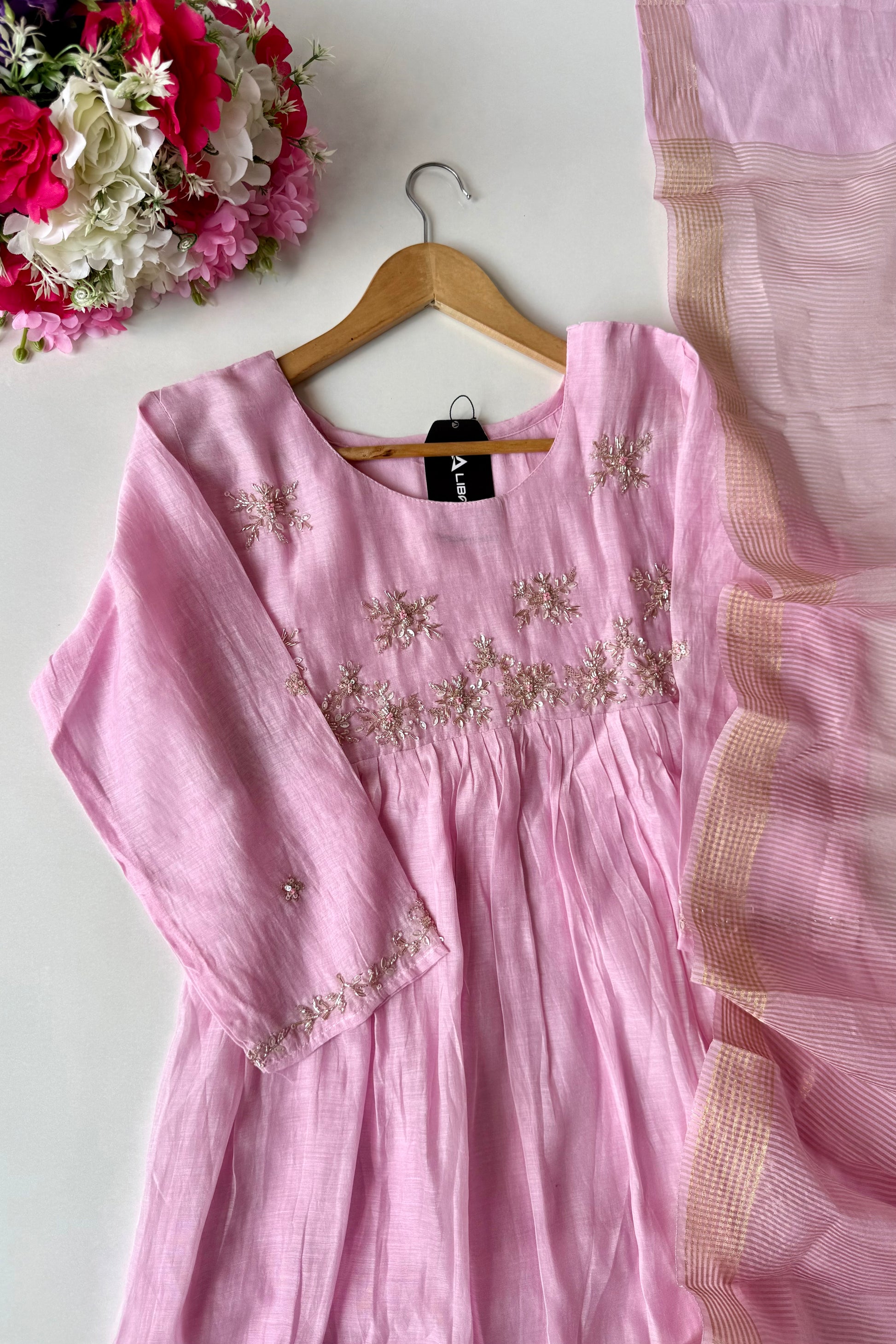 ✨ Sharmila – Banarsi Mul Chanderi A-Line Kurta Set with Dupatta