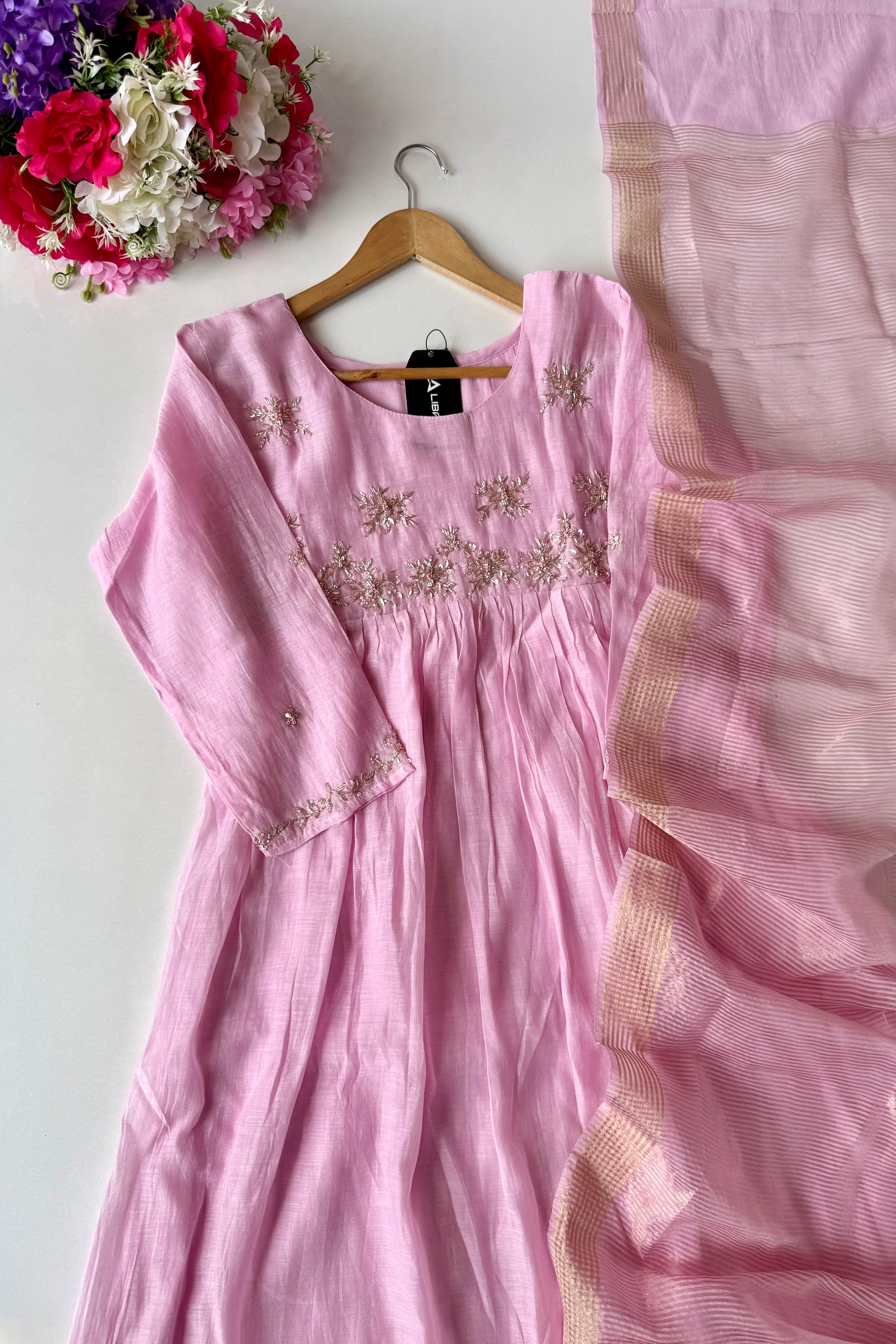 ✨ Sharmila – Banarsi Mul Chanderi A-Line Kurta Set with Dupatta