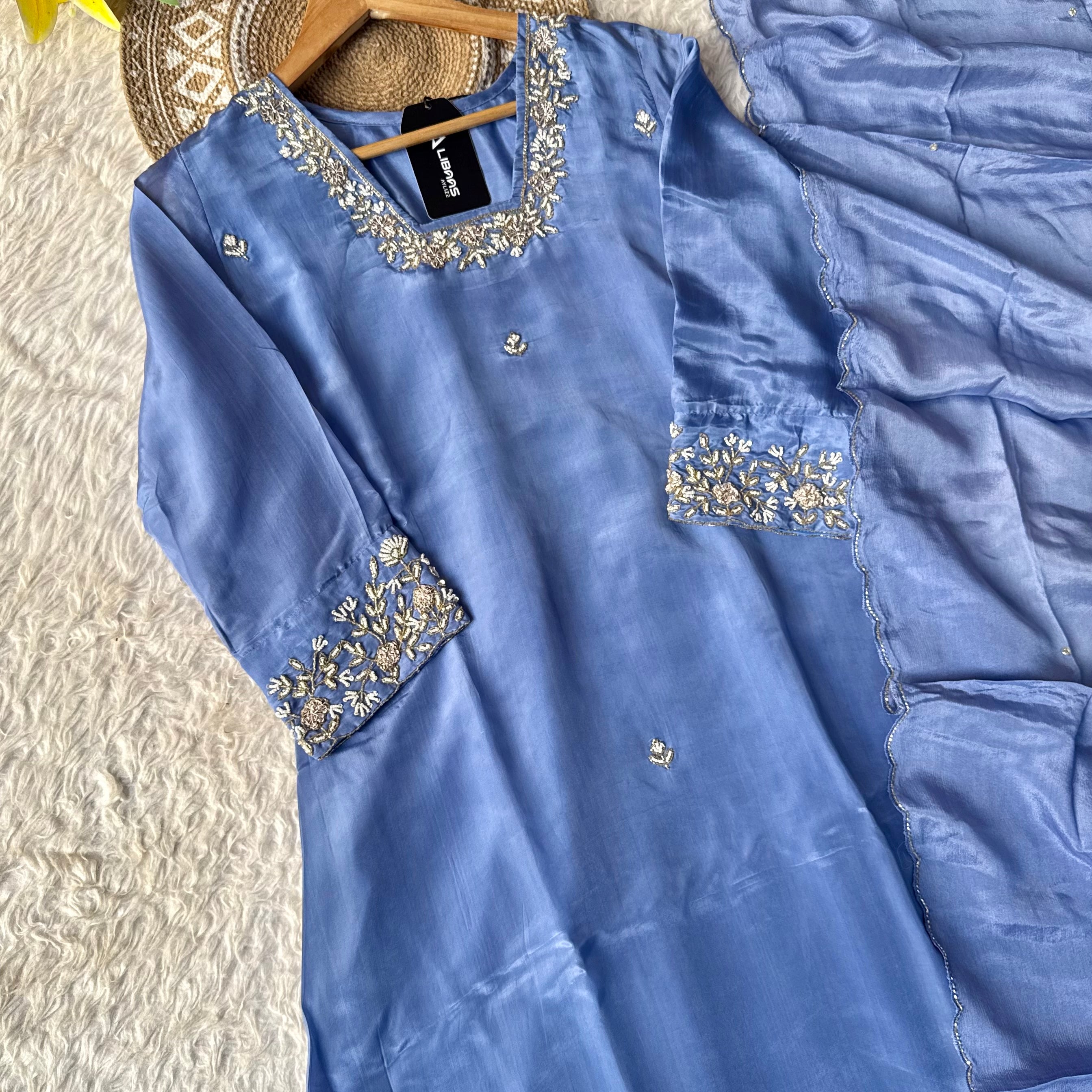 “Inayat” Premium Chinnon handcrafted A- Line  kurta set