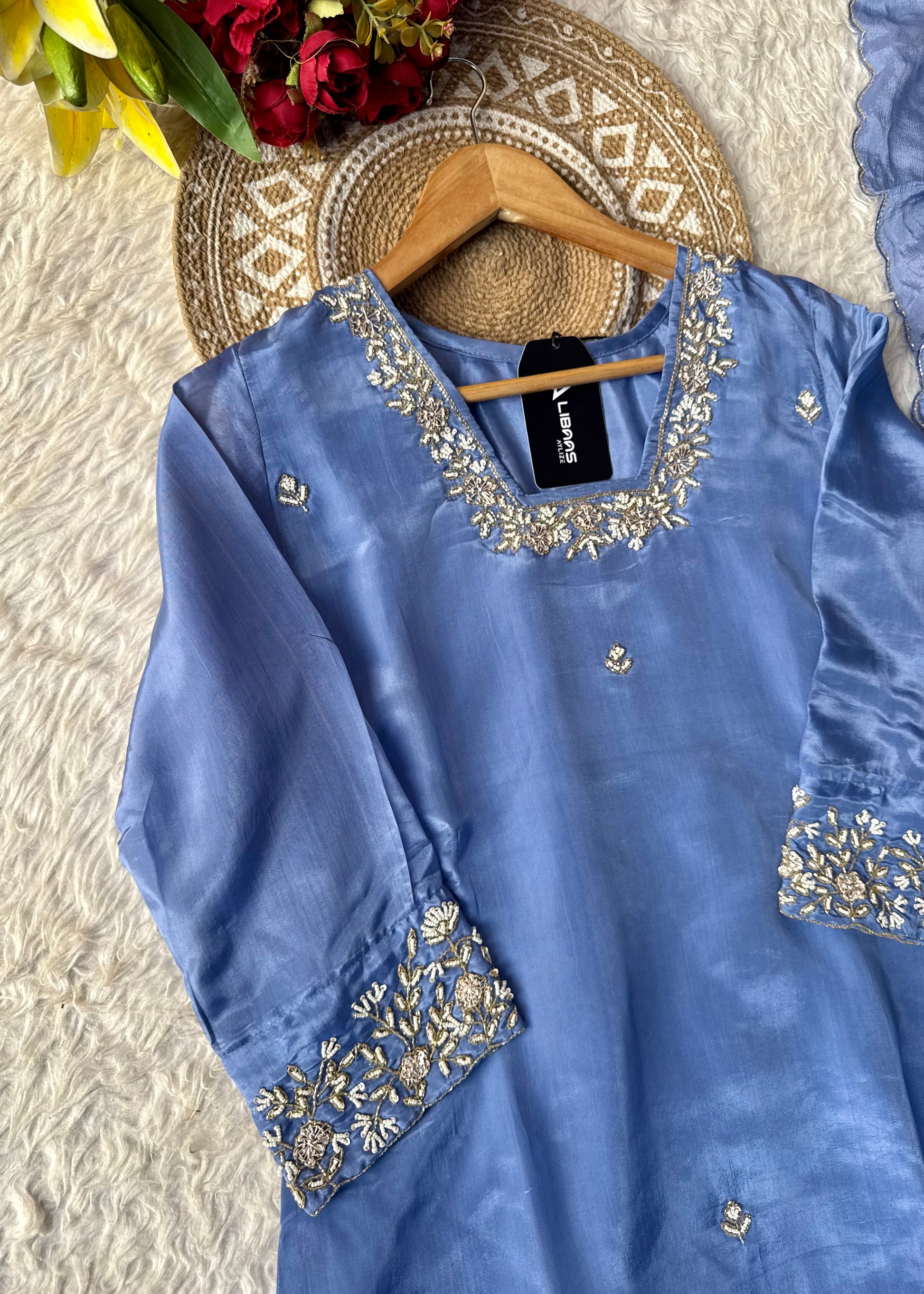 “Inayat” Premium Chinnon handcrafted A- Line  kurta set