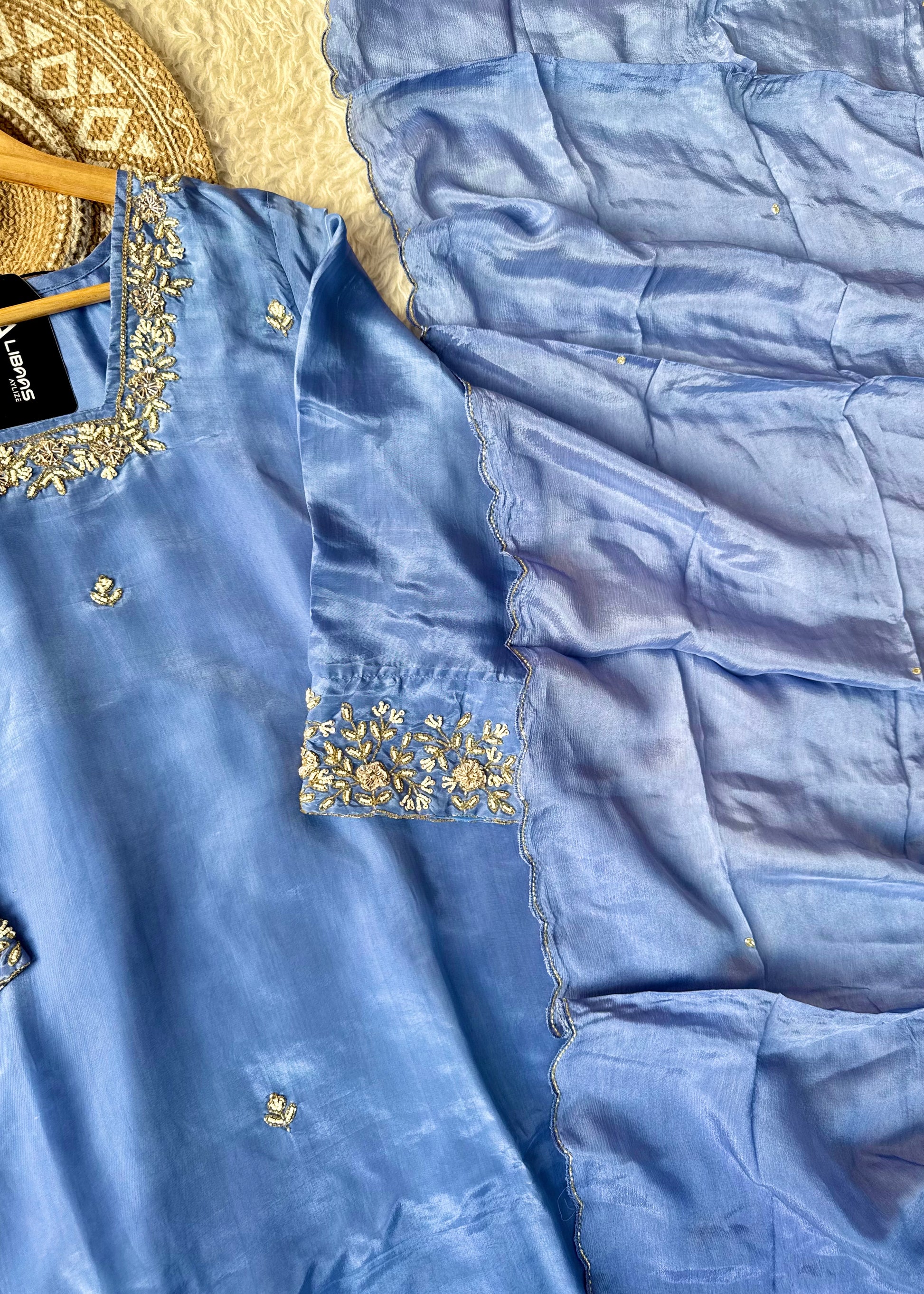 “Inayat” Premium Chinnon handcrafted A- Line  kurta set