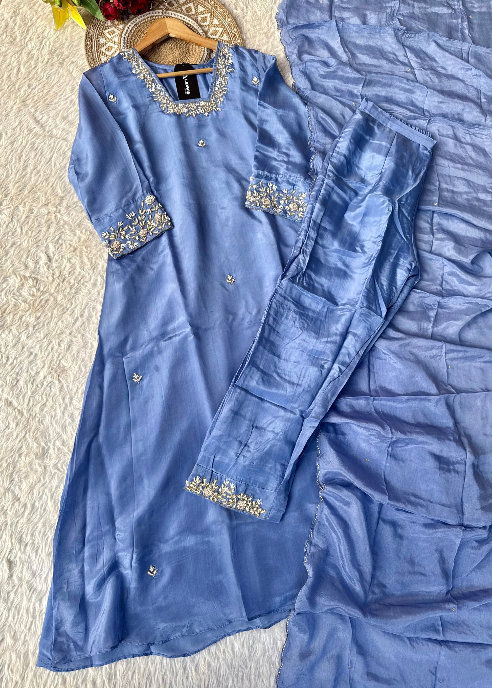 “Inayat” Premium Chinnon handcrafted A- Line  kurta set