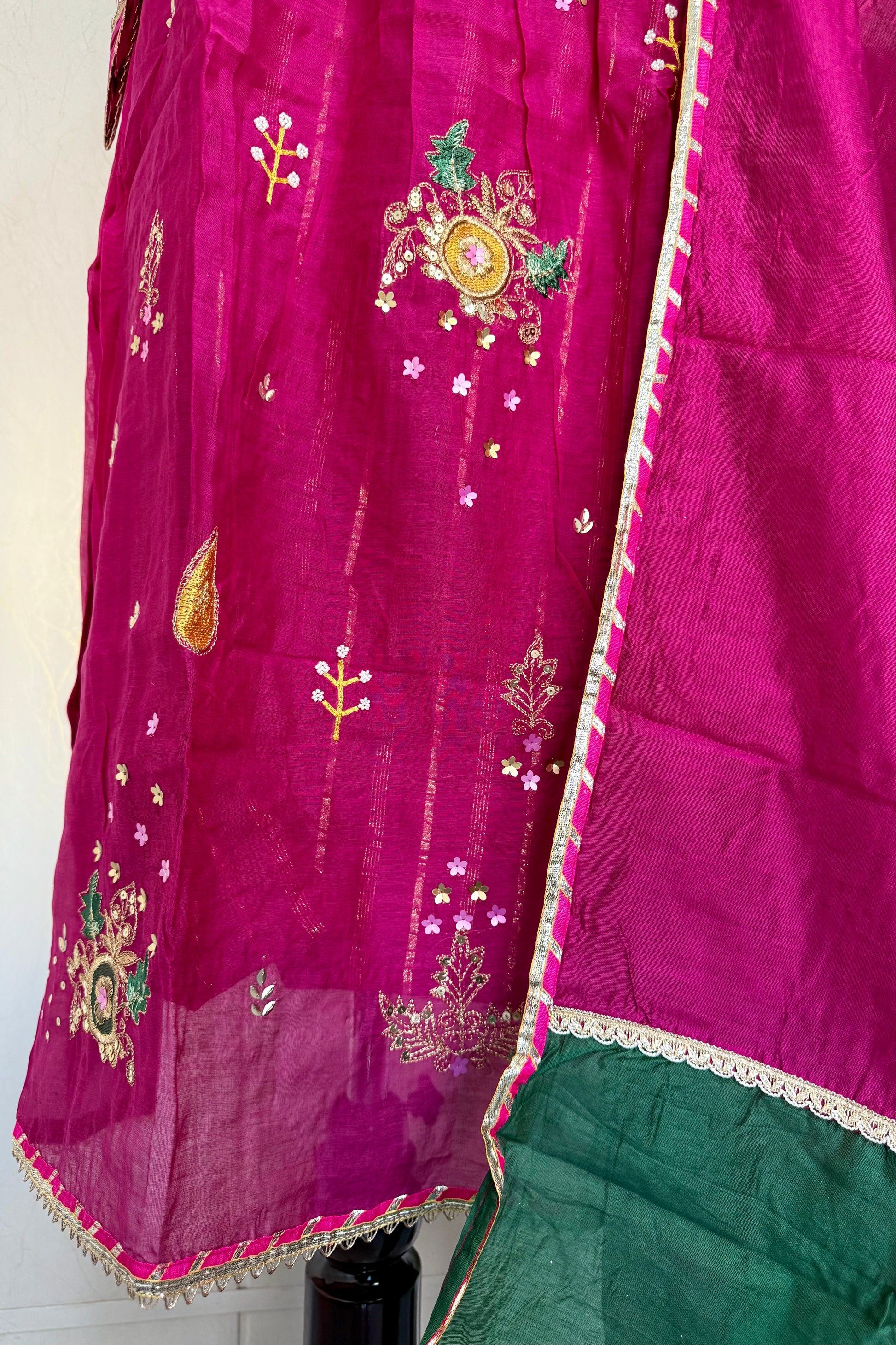 “Fuchsia” Trending Mul Chanderi Heavy Handwork A Line Suit Set