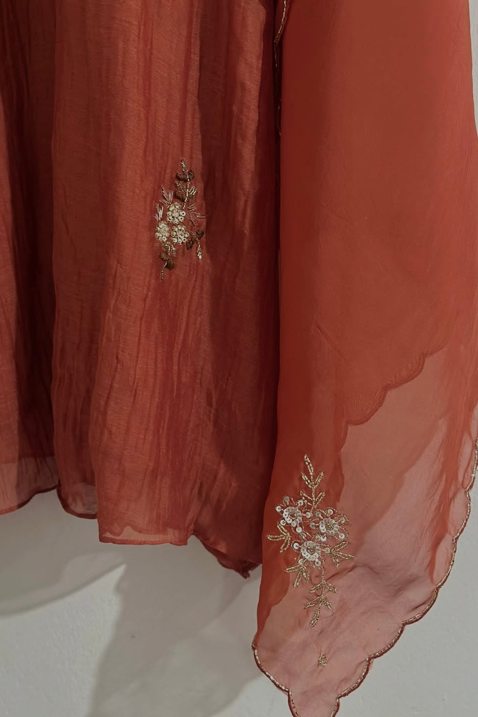 🍊Zidan- Premium Orange Mul Chanderi A Line Suit set
