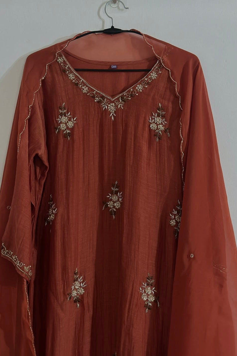 🍊Zidan- Premium Orange Mul Chanderi A Line Suit set