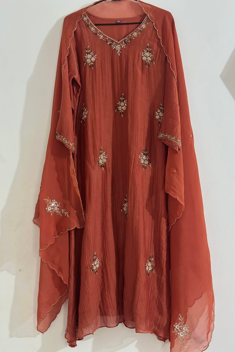 🍊Zidan- Premium Orange Mul Chanderi A Line Suit set