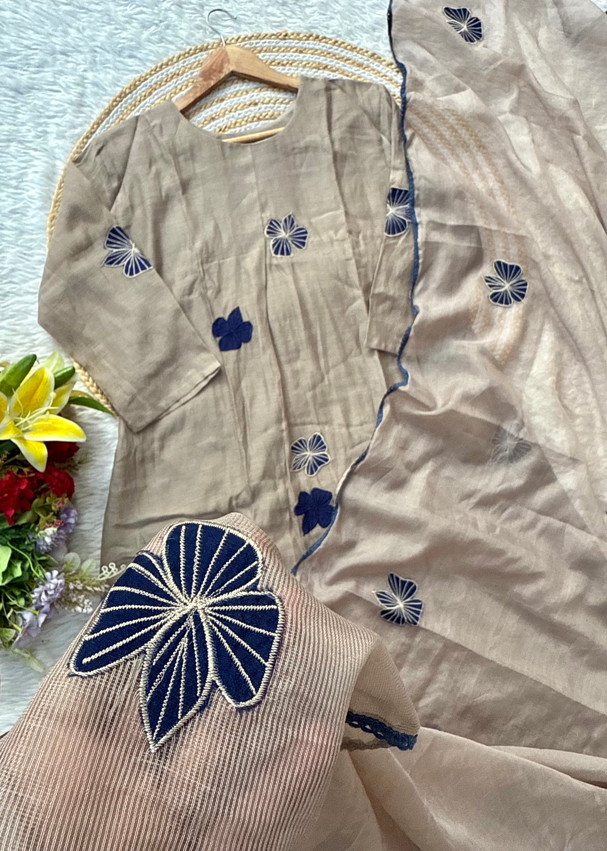 “ISRA” Mul Chanderi party wear A line anarkali kurta set