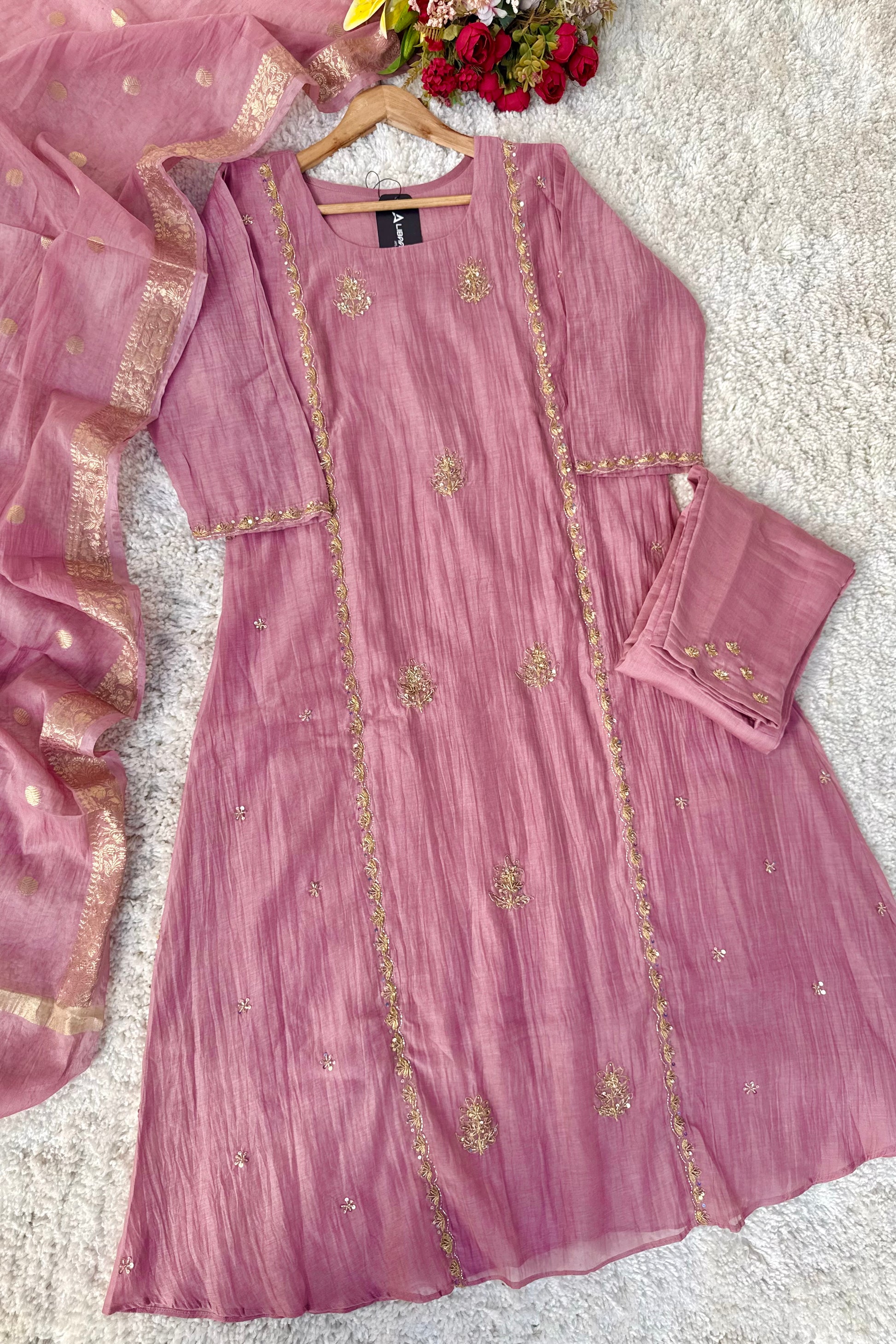 “Ujjwal” Pre Book Trending Pink Mul Chanderi A Line Suit 🛍️