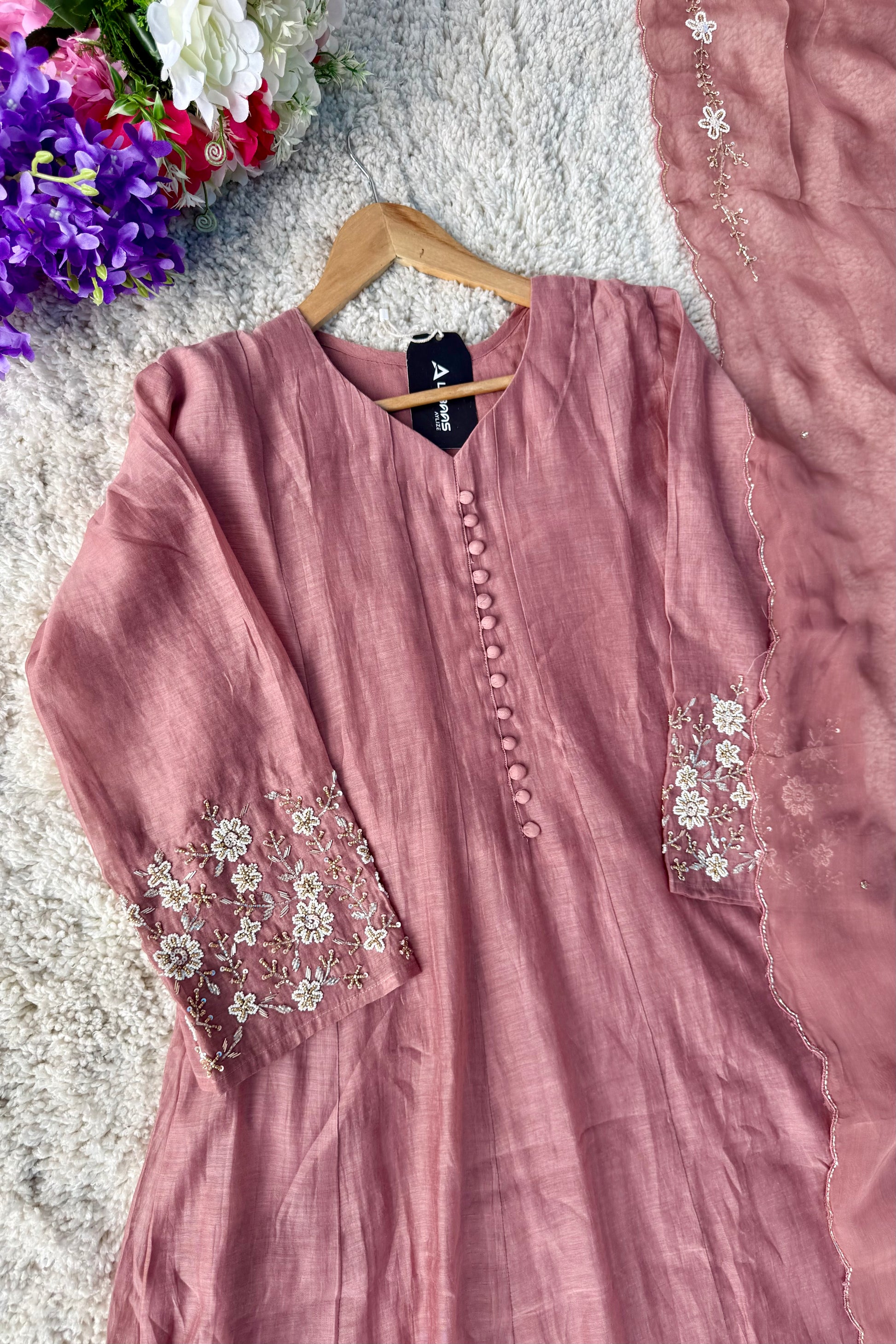 ✨Ay10- Pre Book Beautiful Mul Chanderi A Line Kurta set