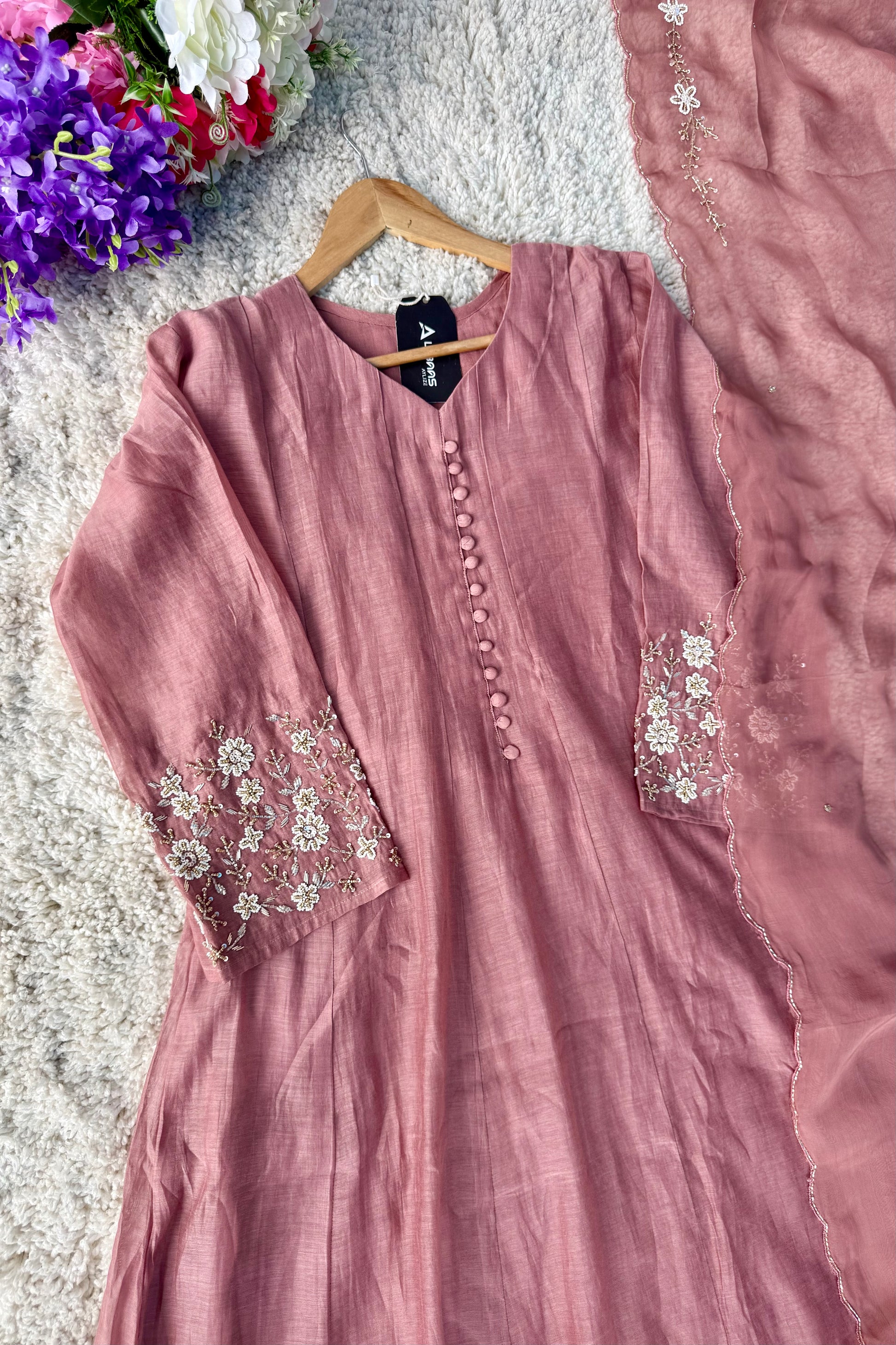 ✨Ay10- Pre Book Beautiful Mul Chanderi A Line Kurta set