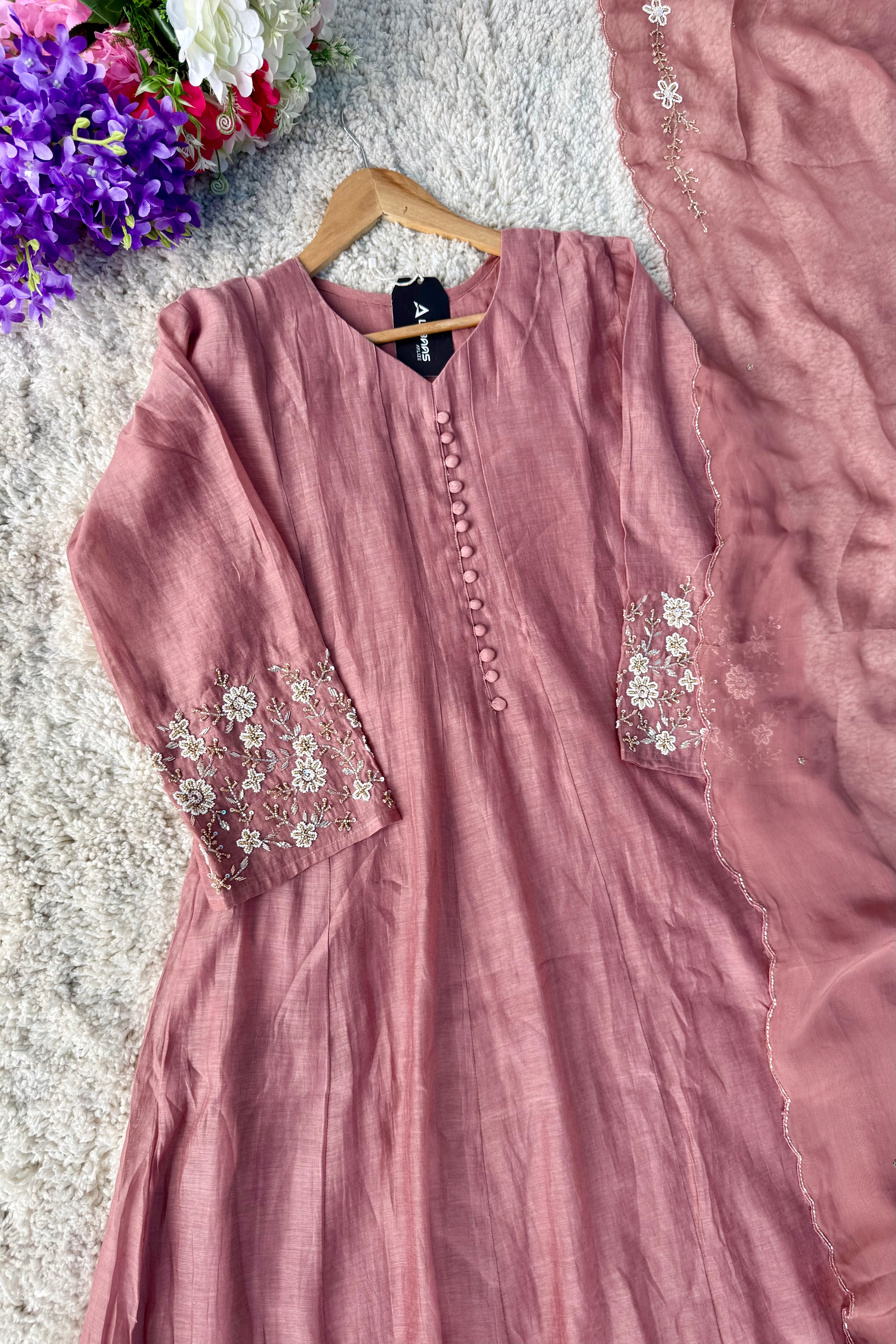 ✨Ay10- Pre Book Beautiful Mul Chanderi A Line Kurta set