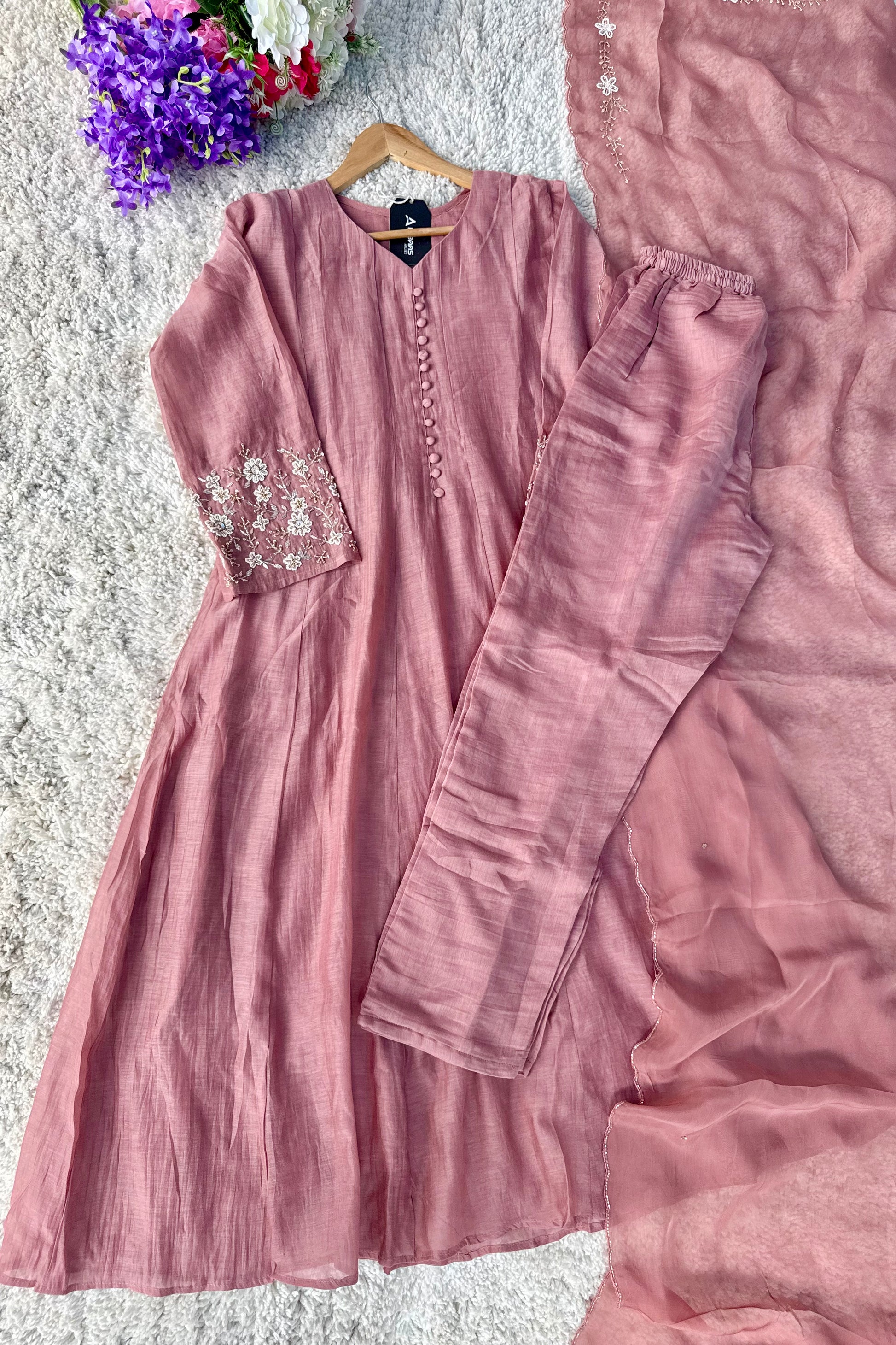✨Ay10- Pre Book Beautiful Mul Chanderi A Line Kurta set