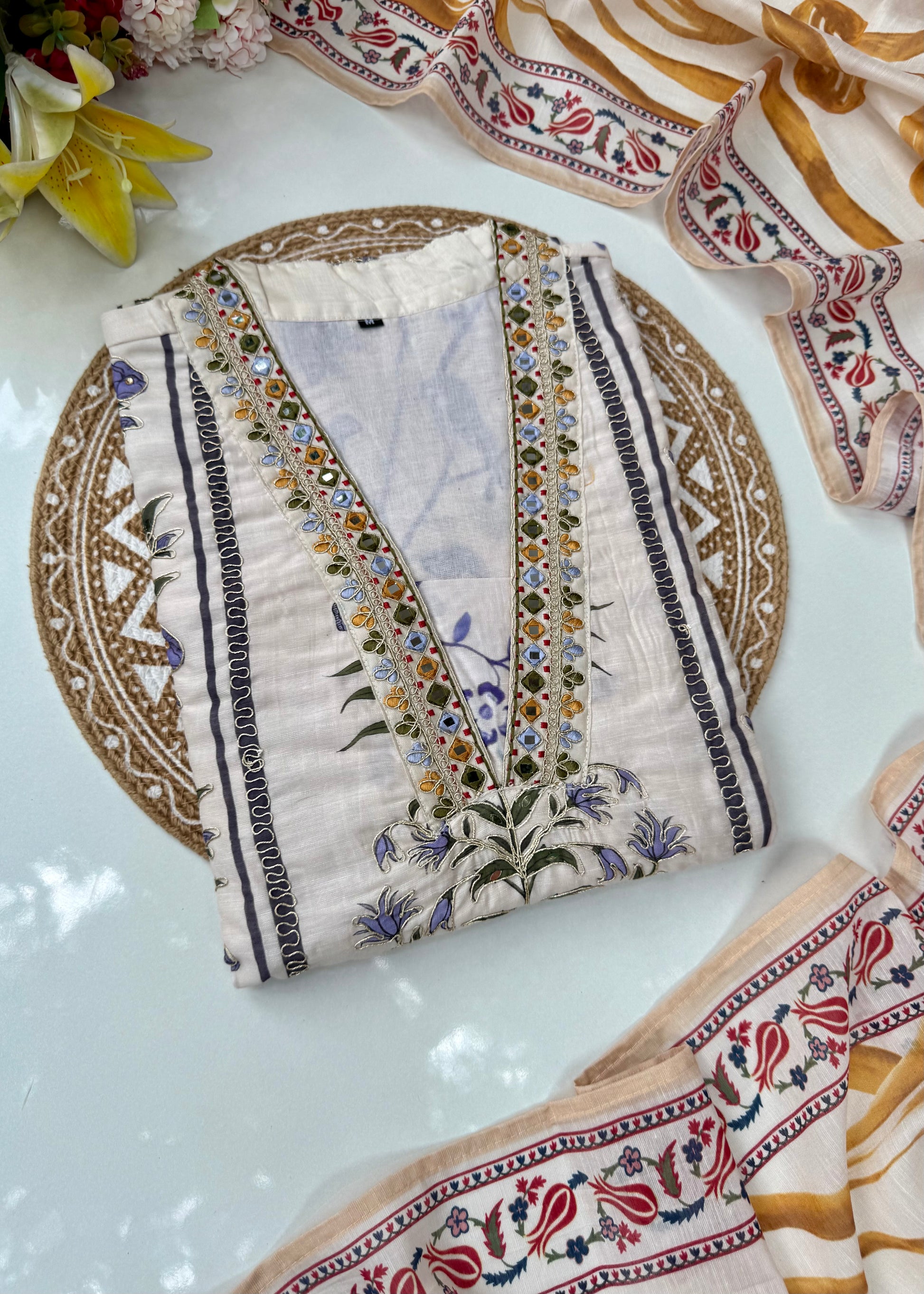 “MILAN" Premium Mul cotton handwork kurta set