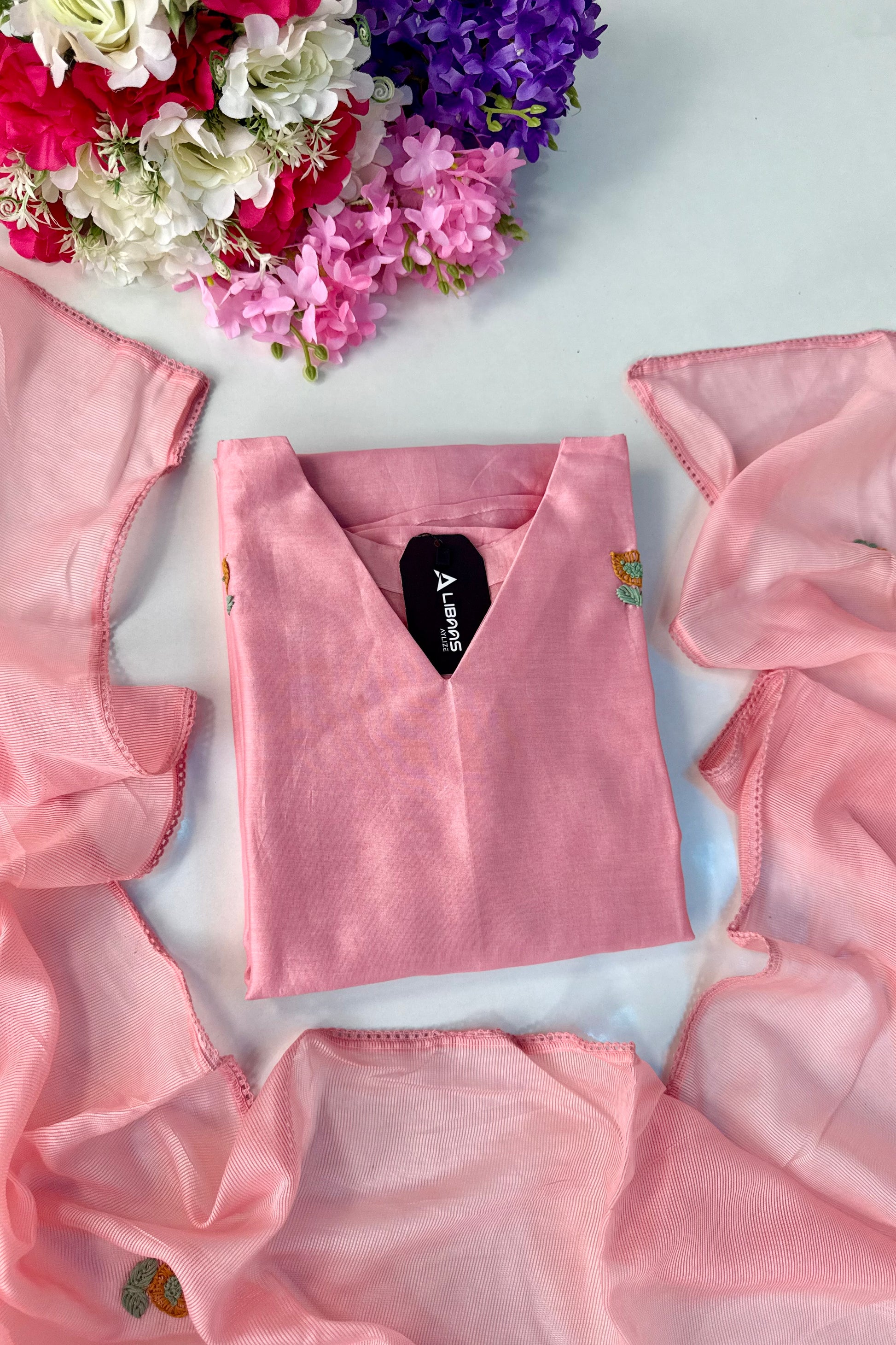 🛍️”Rosyn –  Premium Peach Mul Chanderi Straight Kurta Set