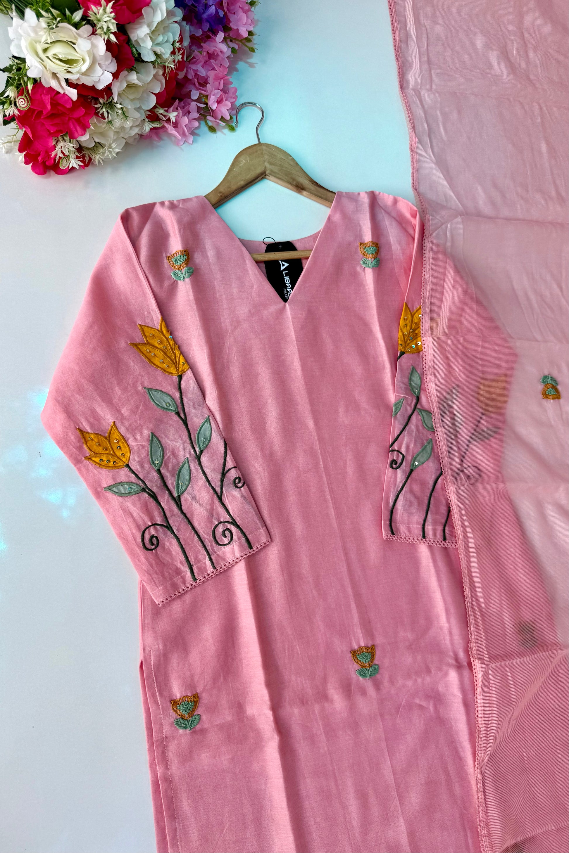 🛍️”Rosyn –  Premium Peach Mul Chanderi Straight Kurta Set