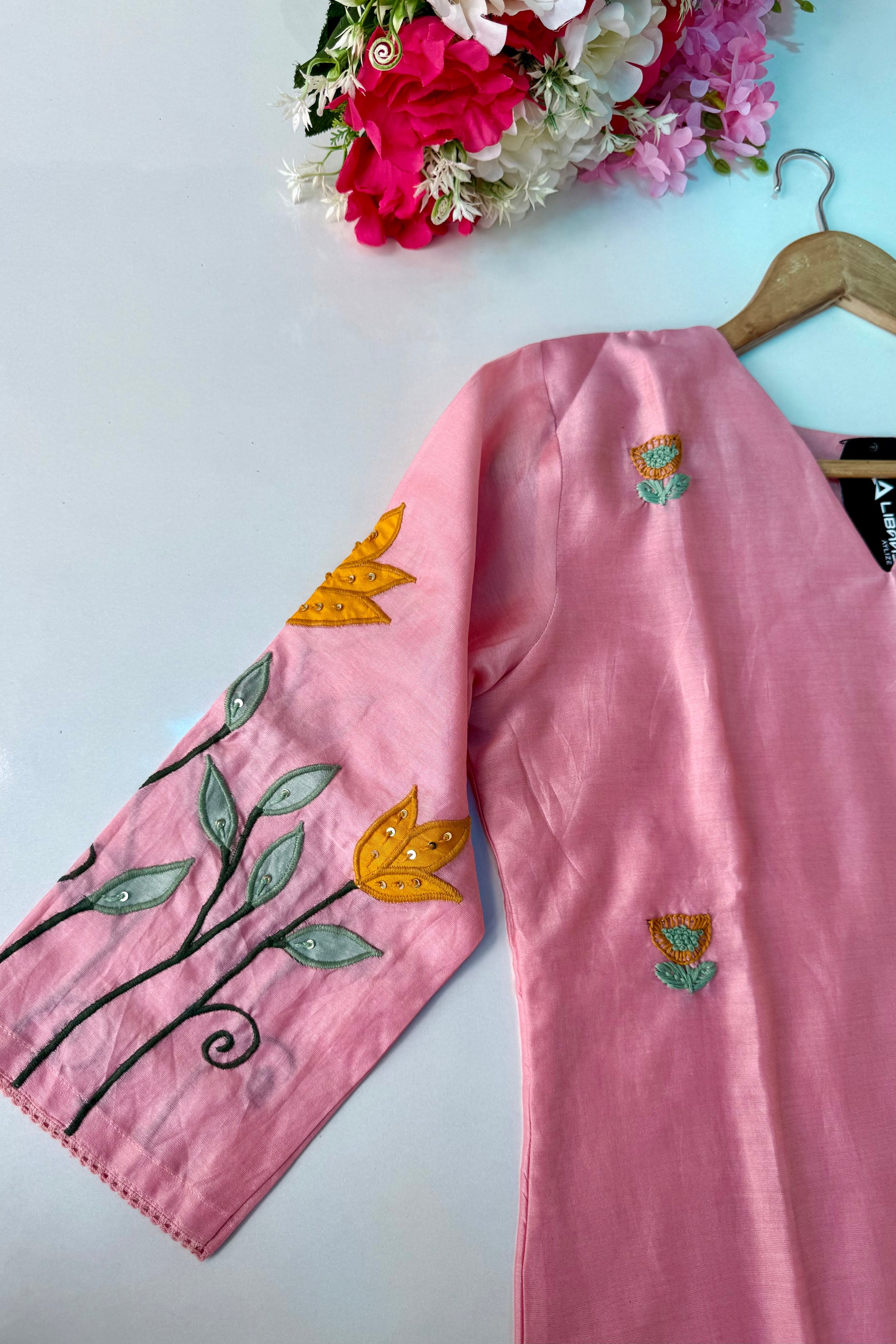 🛍️”Rosyn –  Premium Peach Mul Chanderi Straight Kurta Set