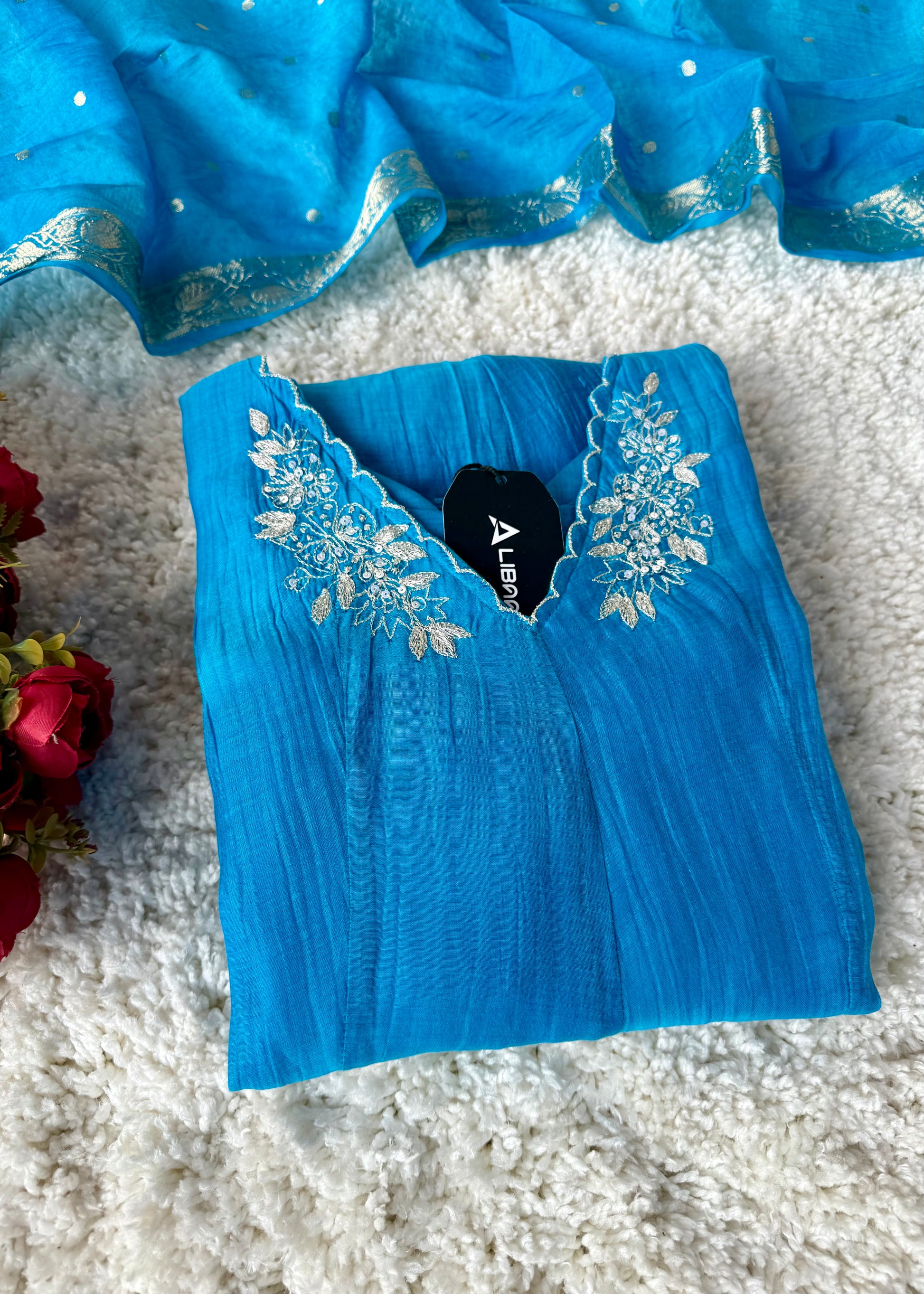 ✨ “Azure – Blue Elegance Mul Chanderi A-Line Suit