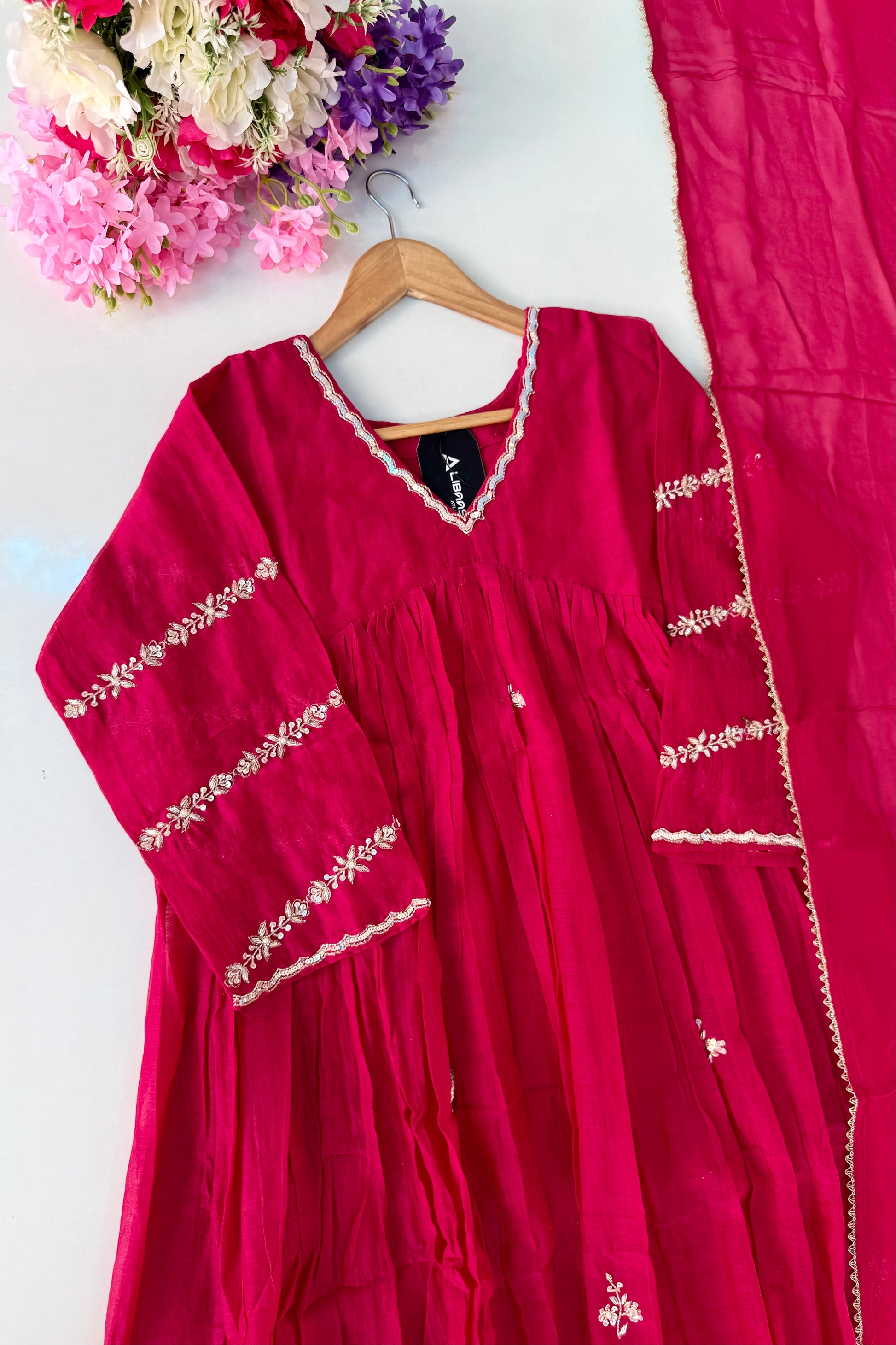 ❤️Princess – Premium Pink Mul Chanderi A Line Kurta Set
