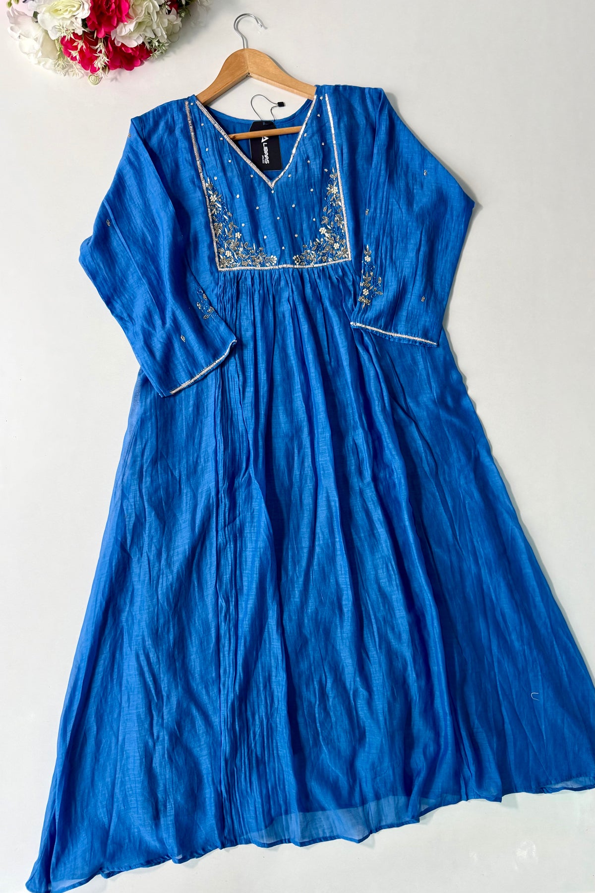 ✨ Gulnoor – Royal Blue Mul Chanderi A-Line Kurta Set with Dupatta