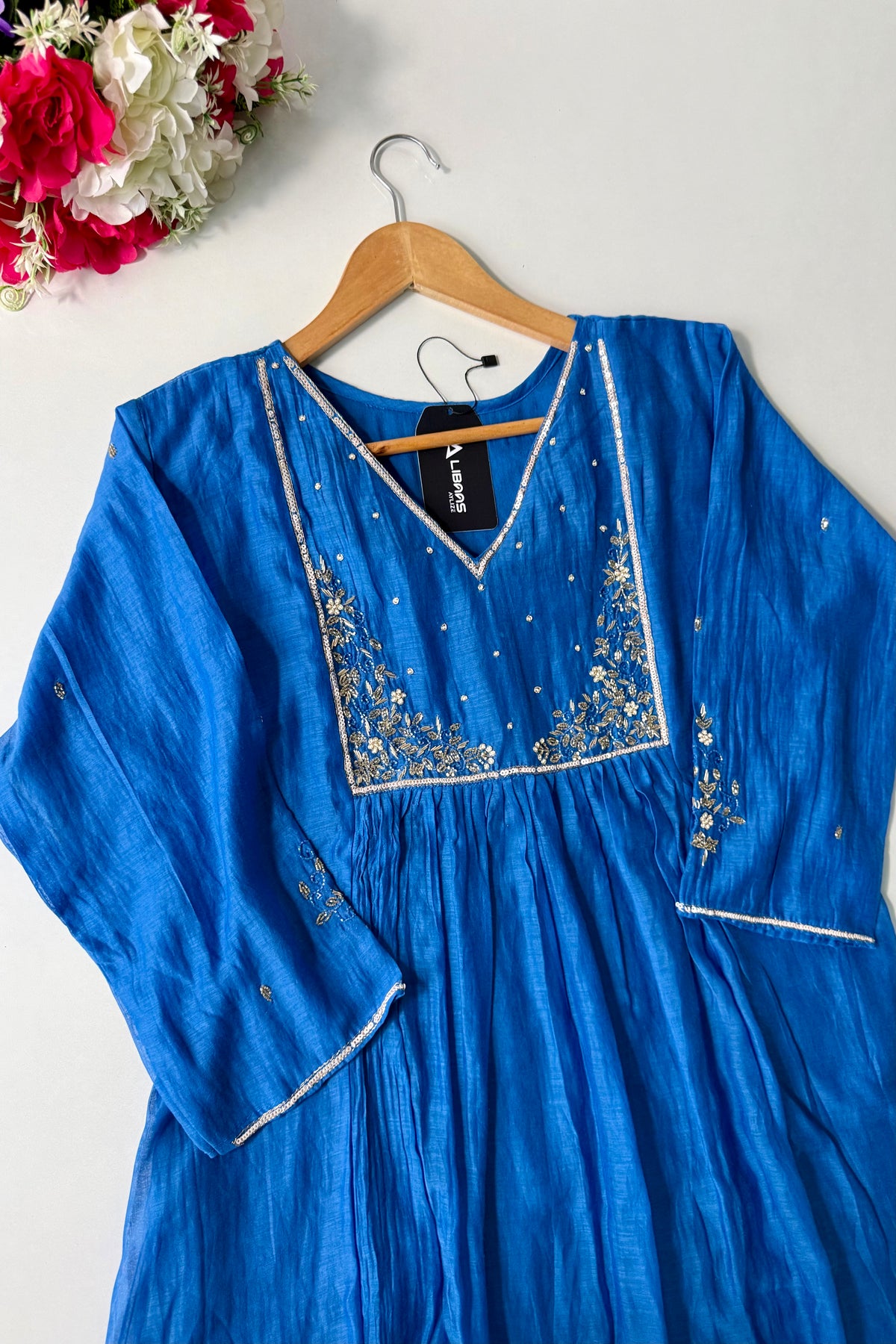 ✨ Gulnoor – Royal Blue Mul Chanderi A-Line Kurta Set with Dupatta