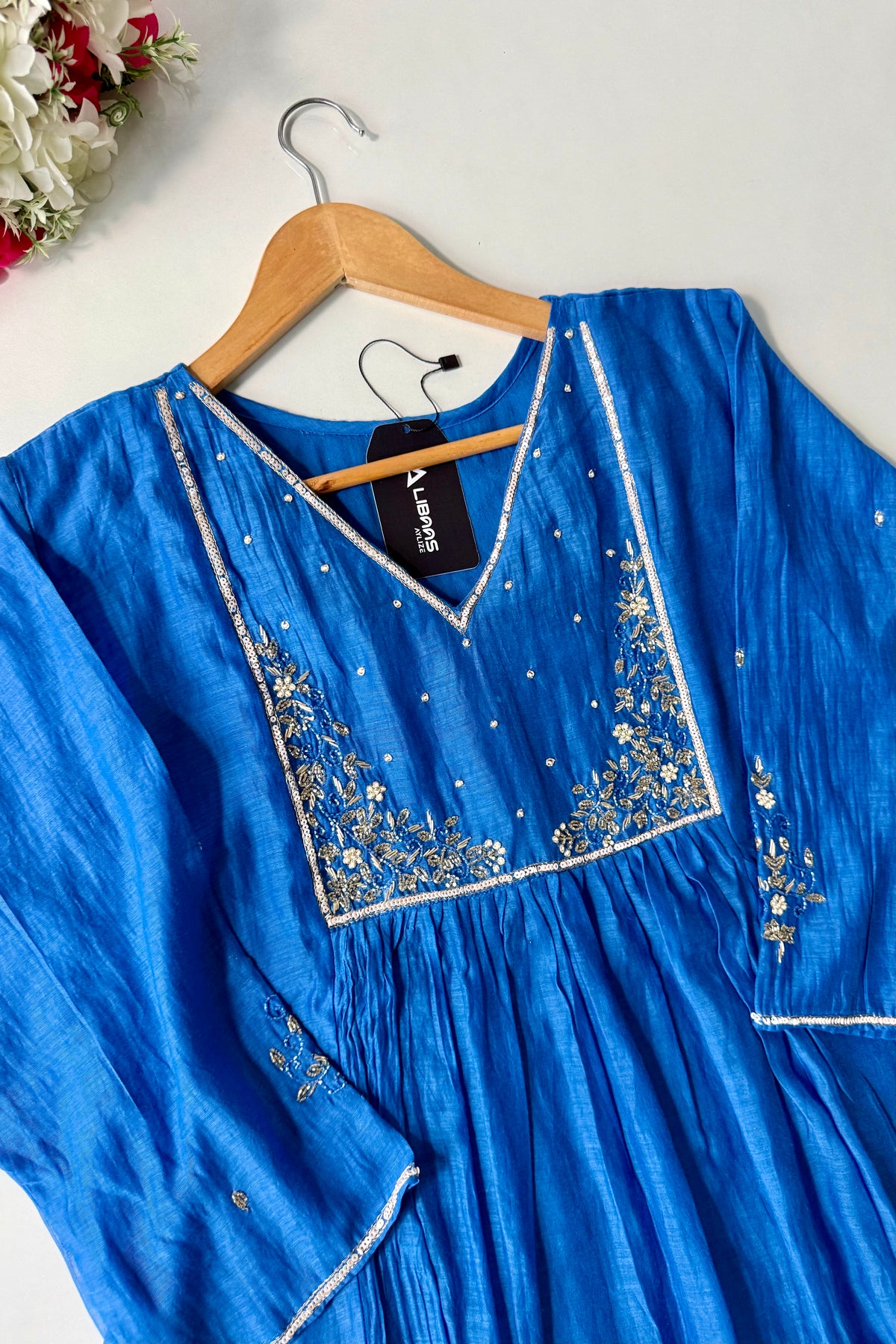 ✨ Gulnoor – Royal Blue Mul Chanderi A-Line Kurta Set with Dupatta