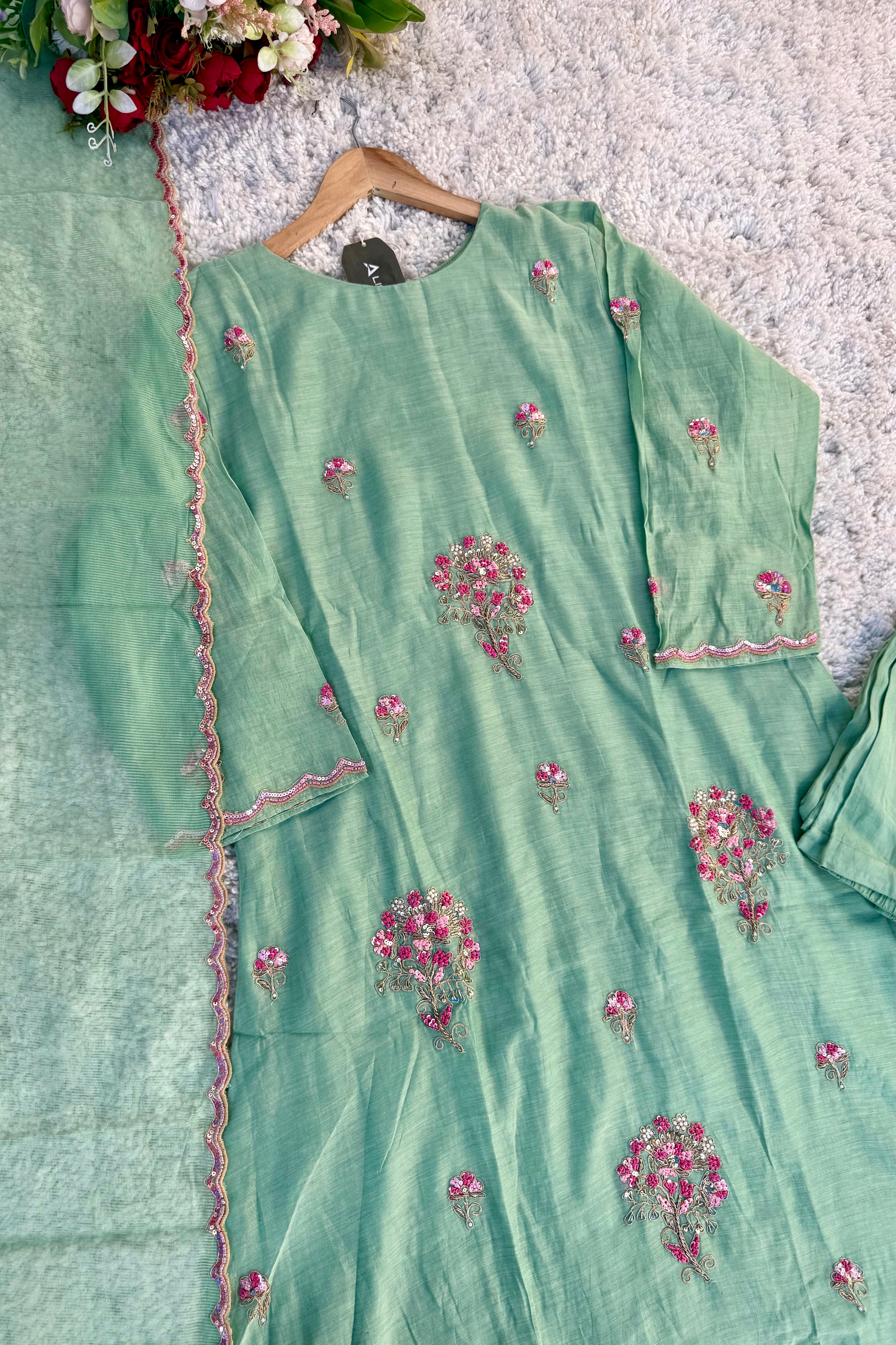 ✨Grace – Elegance Heavy Handwok Mul Chanderi A Line Suit